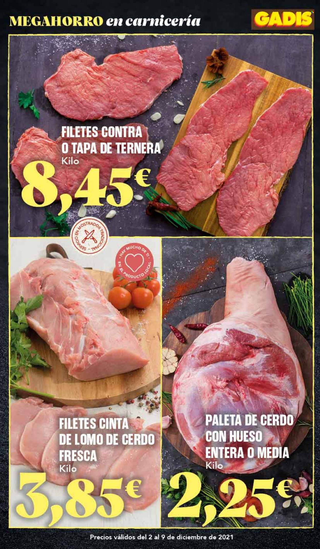 thumbnail - Folleto actual Gadis - 02/12/21 - 09/12/21 - Ventas - lomo de cerdo, cinta de lomo, carne de ternera. Página 2.