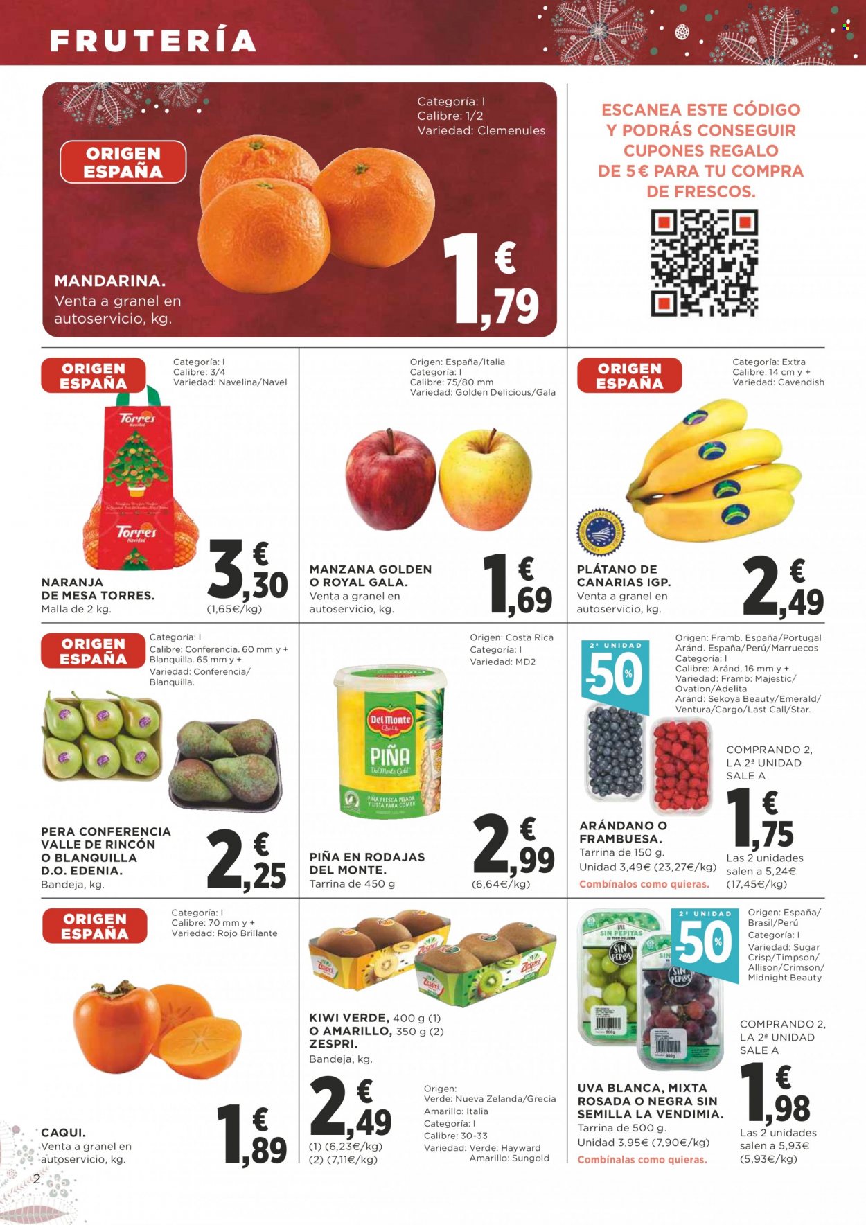thumbnail - Folleto actual Supercor supermercados - 02/12/21 - 15/12/21 - Ventas - piña, pera, uva, kiwi, mandarina, naranja, Del Monte. Página 2.