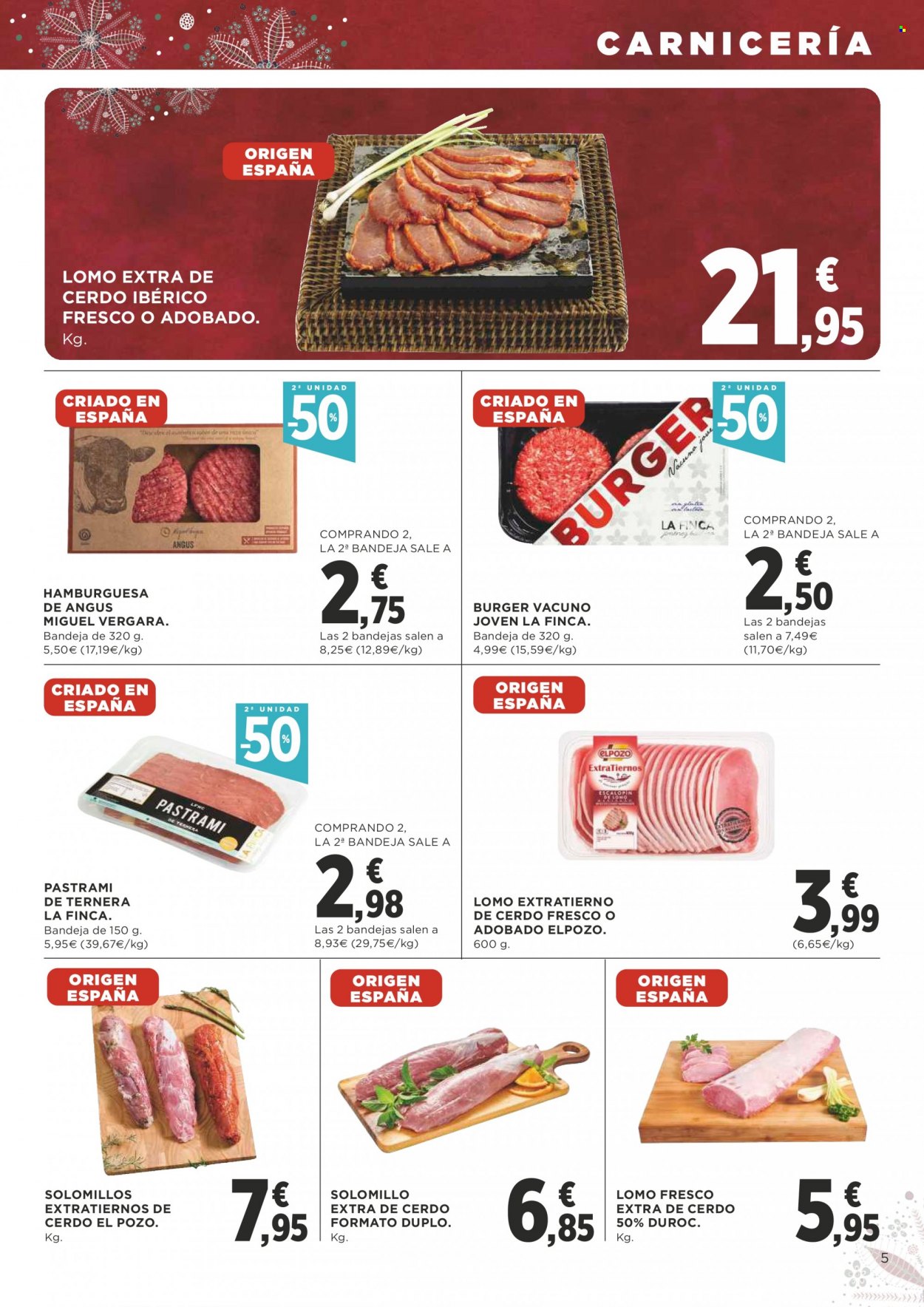 thumbnail - Folleto actual Supercor supermercados - 02/12/21 - 15/12/21 - Ventas - lomo, solomillo, cerdo ibérico, angus, carne de ternera, hamburguesa, El Pozo, pastrami. Página 5.