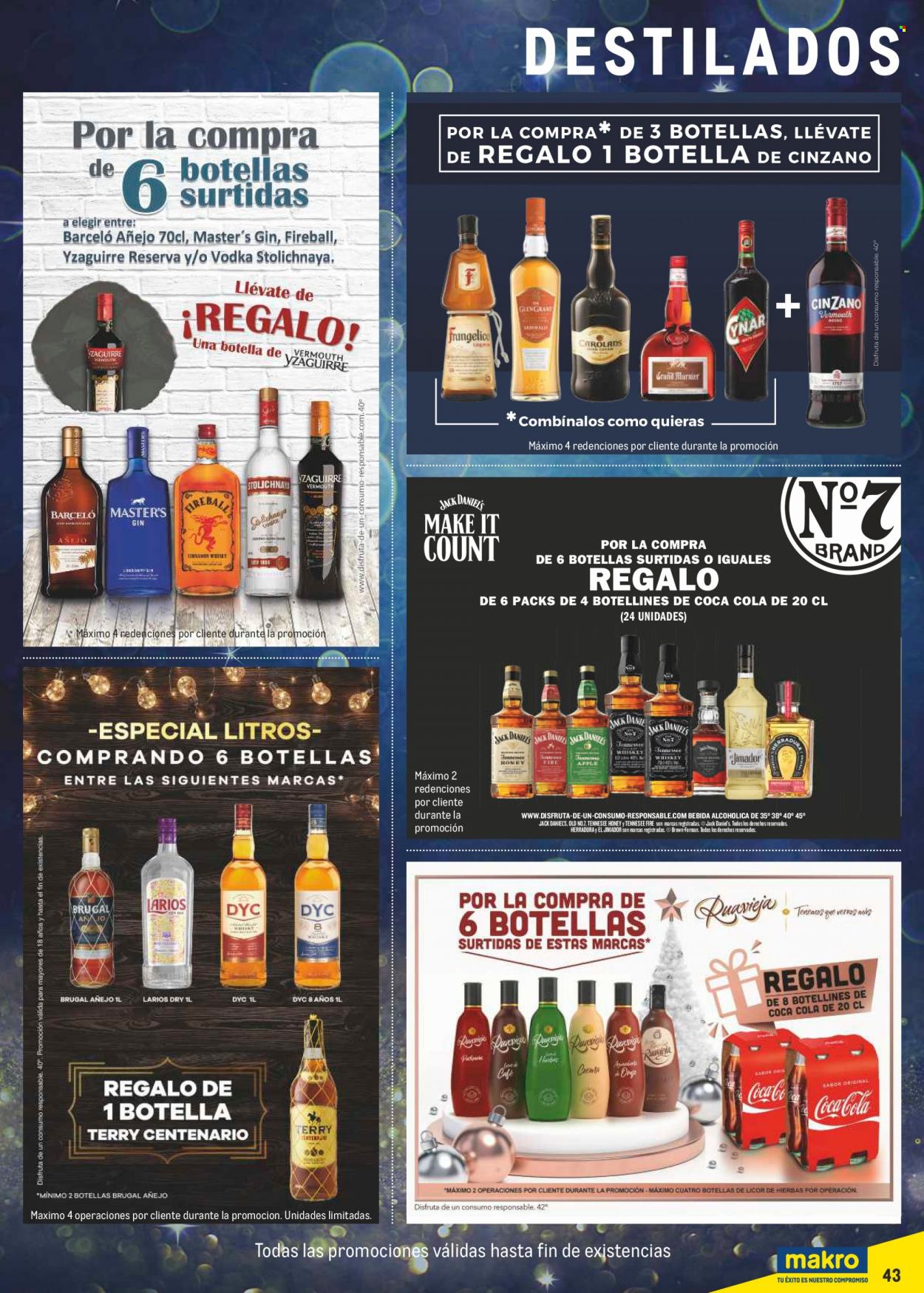 thumbnail - Folleto actual Makro - 02/12/21 - 05/01/22 - Ventas - bebida, Coca-cola, Cinzano, Barceló, Brugal, DYC, gin, Larios, vermouth, vodka, bebida alcohólica. Página 43.