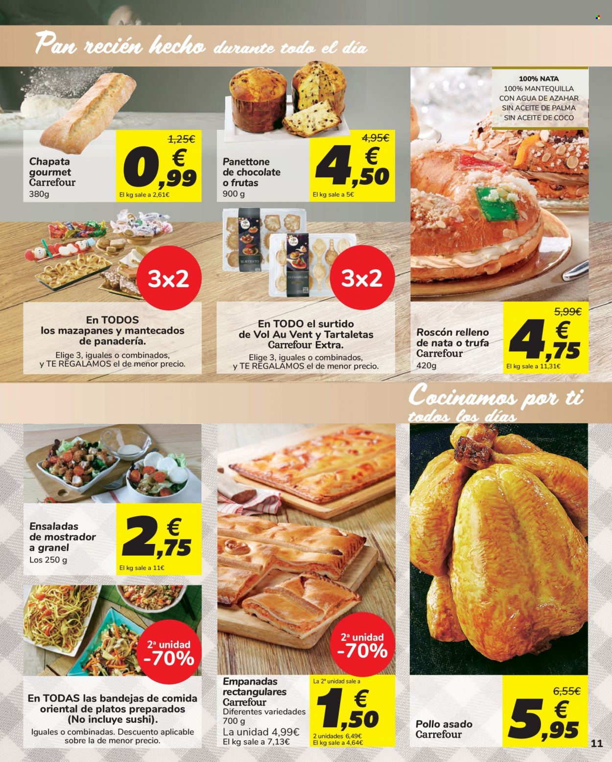 thumbnail - Folleto actual Carrefour - 03/12/21 - 14/12/21 - Ventas - pollo, empanada, chapata, pan, panettone, roscón, mantecado, trufa. Página 11.