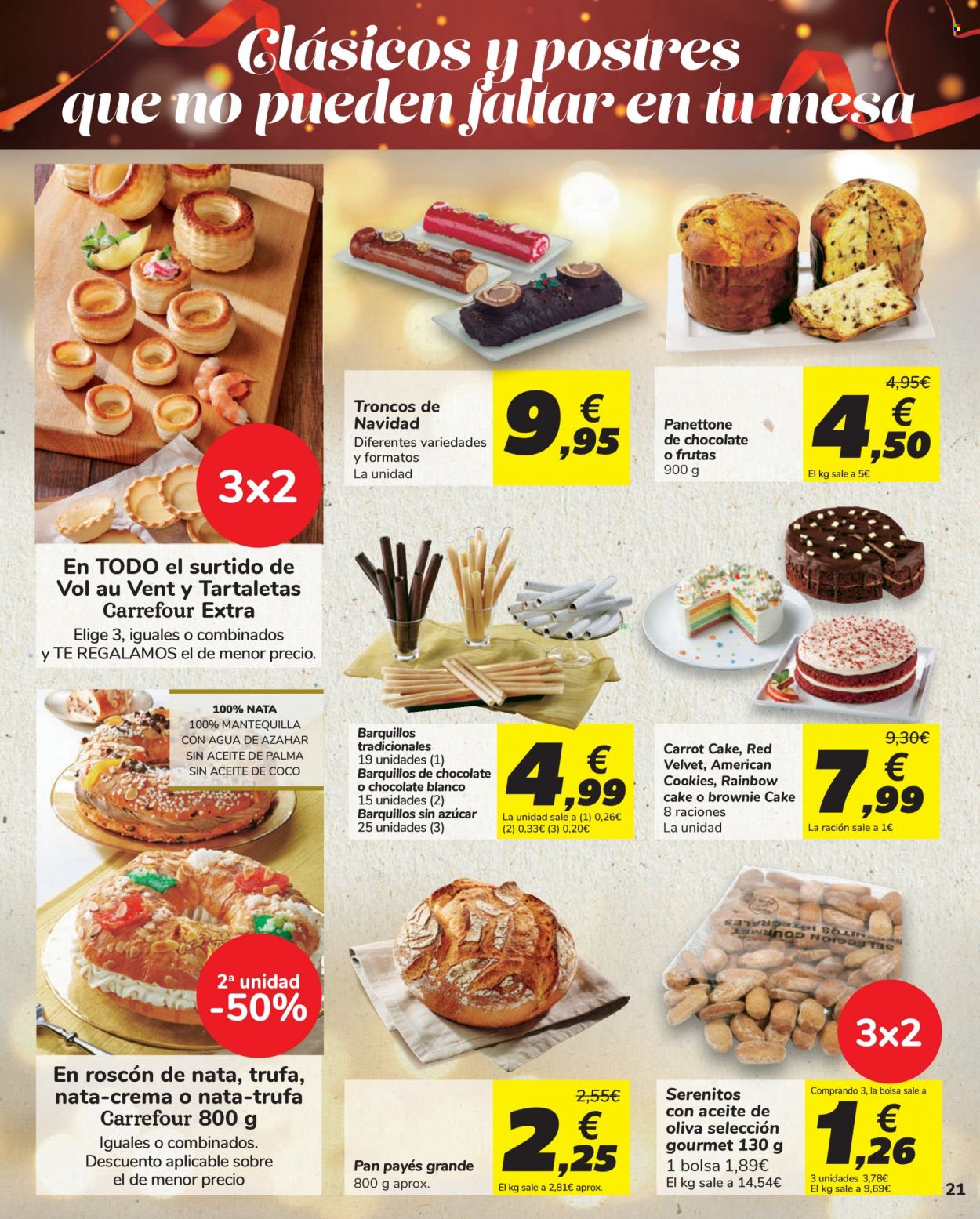 thumbnail - Folleto actual Carrefour - 15/12/21 - 31/12/21 - Ventas - pan, barquillos, brownie, panettone, roscón, postre, cookies, trufa. Página 21.