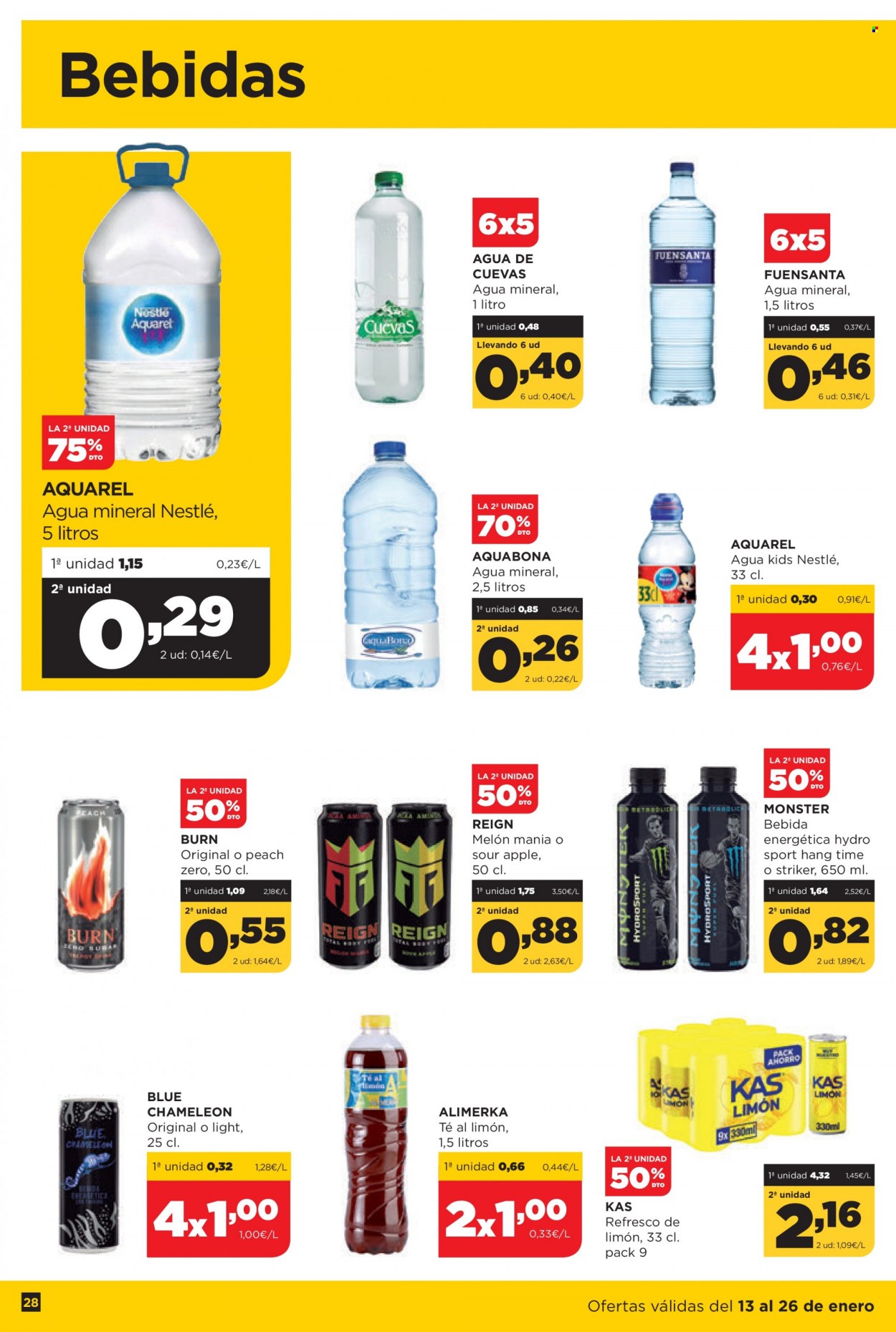 thumbnail - Folleto actual Alimerka - 13/01/22 - 26/01/22 - Ventas - Nestlé, refresco, bebida, bebida energética, agua mineral. Página 28.