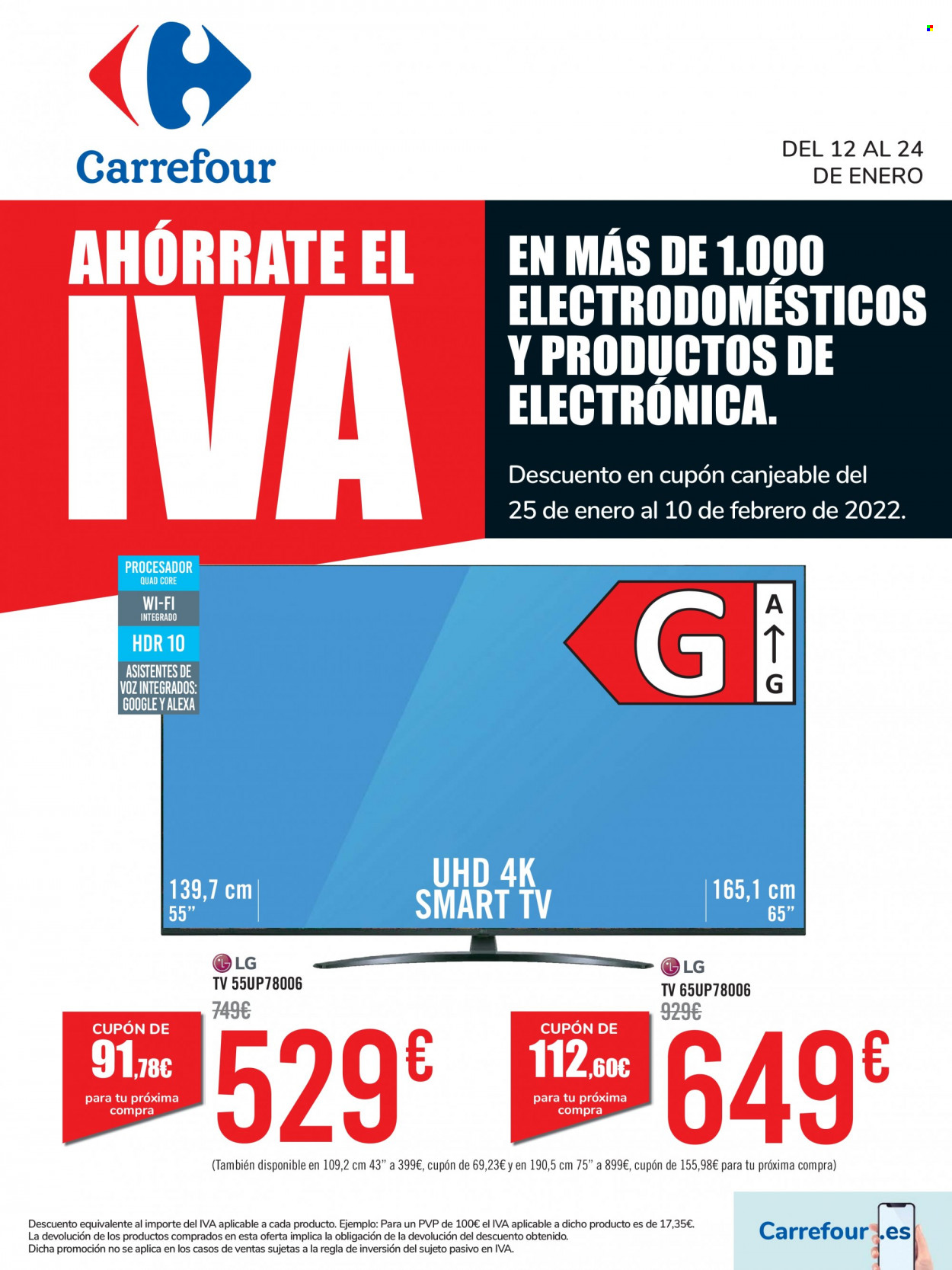 thumbnail - Folleto actual Carrefour - 12/01/22 - 24/01/22 - Ventas - LG, Smart TV, televisor. Página 1.