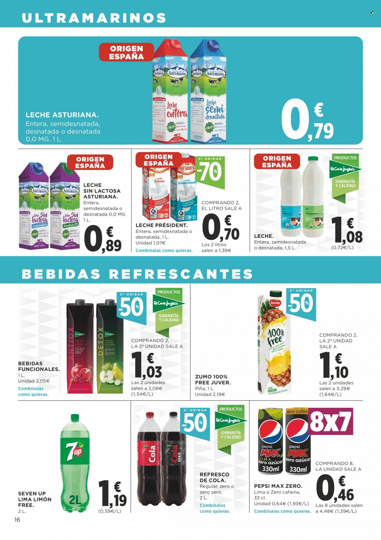 thumbnail - Folleto actual Supercor supermercados - 13/01/22 - 26/01/22 - Ventas - leche sin lactosa, leche, zumo, refresco, bebida, Pepsi, 7UP. Página 16.