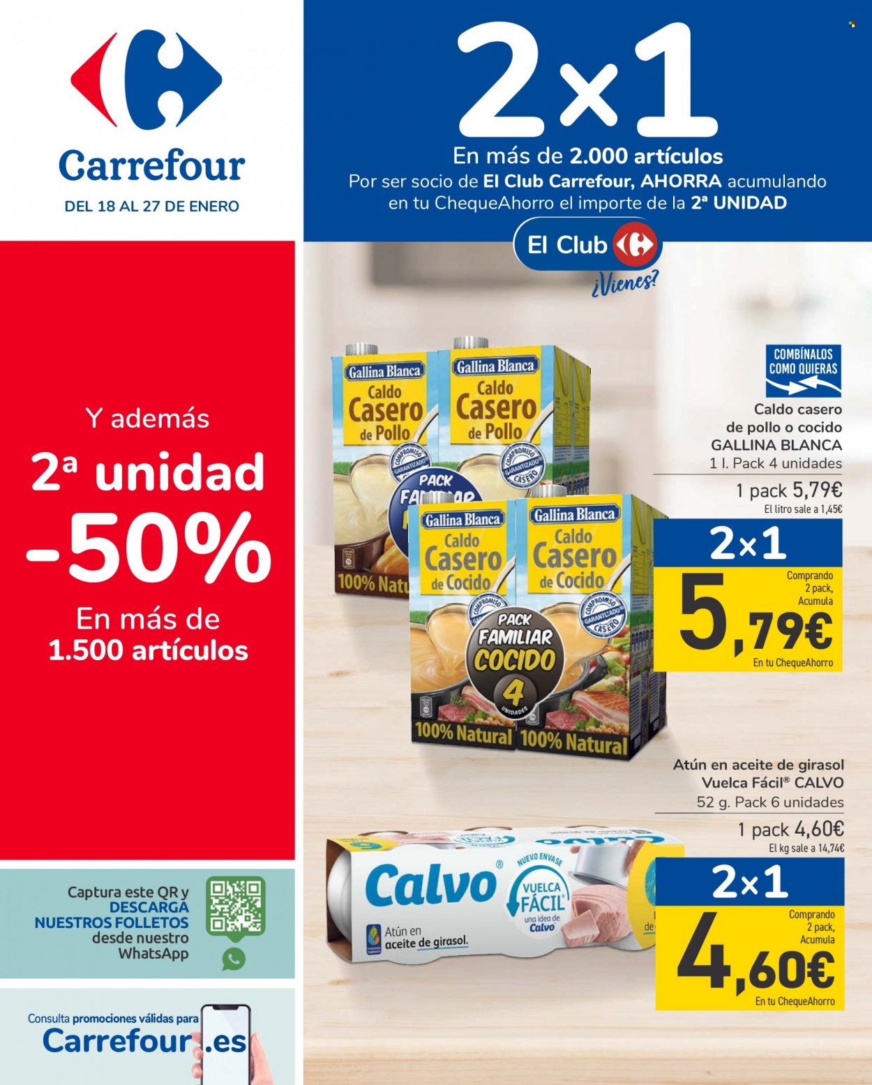 thumbnail - Folleto actual Carrefour - 18/01/22 - 27/01/22 - Ventas - caldo, Gallina Blanca, atún en lata. Página 1.