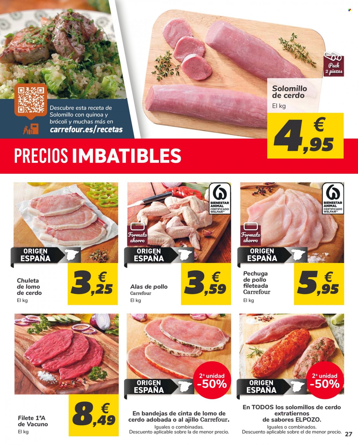 thumbnail - Folleto actual Carrefour - 18/01/22 - 27/01/22 - Ventas - chuleta, solomillo, lomo de cerdo, solomillo de cerdo, cinta de lomo, pechuga de pollo, alitas de pollo, pollo. Página 27.