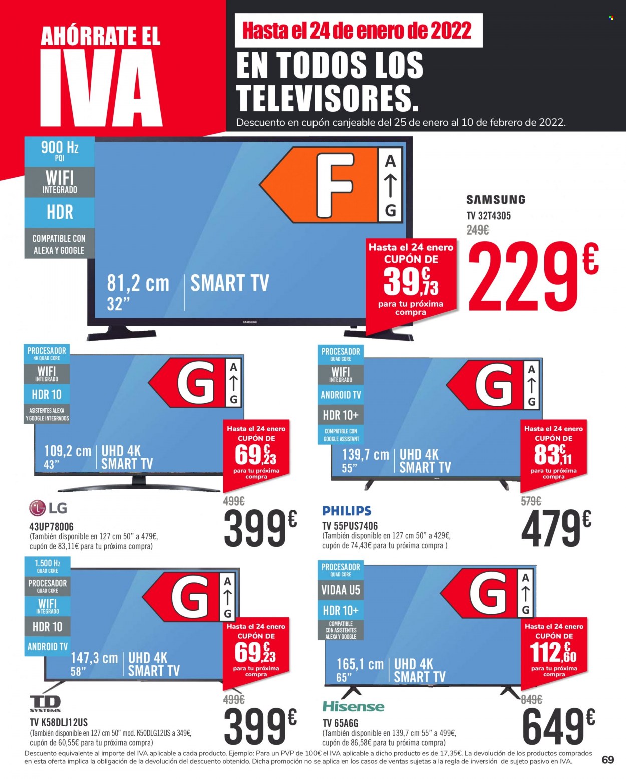 thumbnail - Folleto actual Carrefour - 18/01/22 - 27/01/22 - Ventas - LG, Philips, Samsung, Hisense, Smart TV, televisor. Página 69.