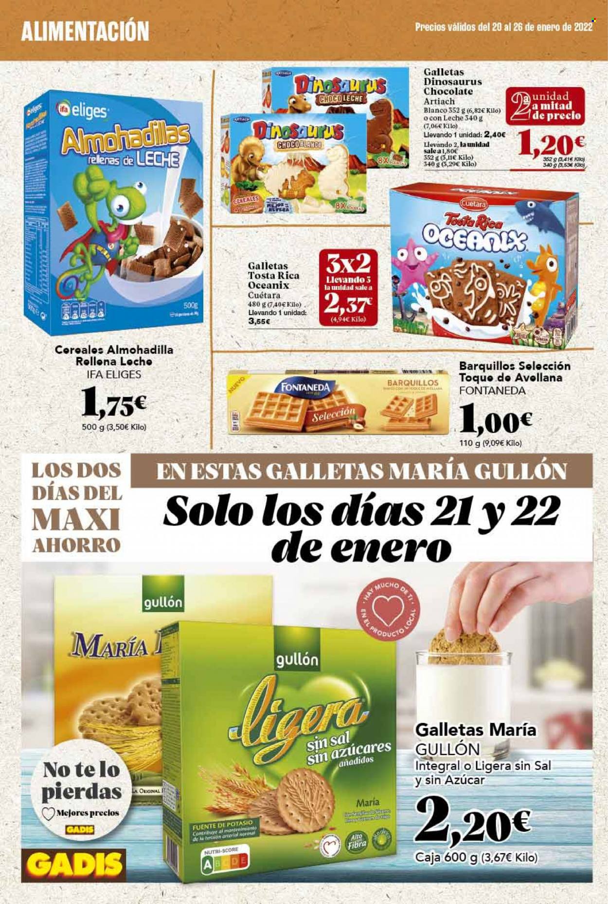 thumbnail - Folleto actual Gadis - 20/01/22 - 26/01/22 - Ventas - barquillos, Gullón, galletas, cereales. Página 22.