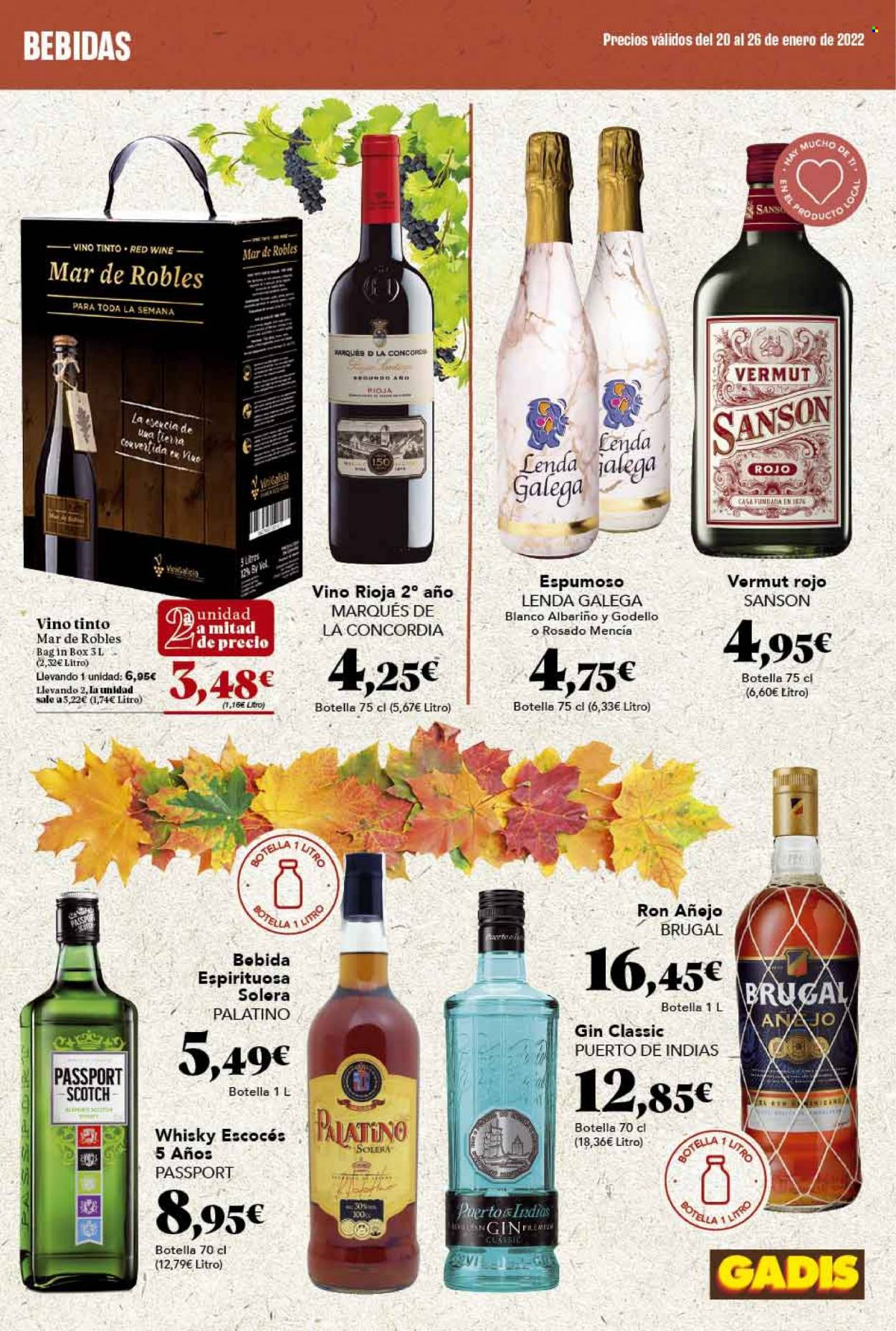 thumbnail - Folleto actual Gadis - 20/01/22 - 26/01/22 - Ventas - bebida, vino, vino tinto, Rioja, ron, Brugal, gin, whisky. Página 31.