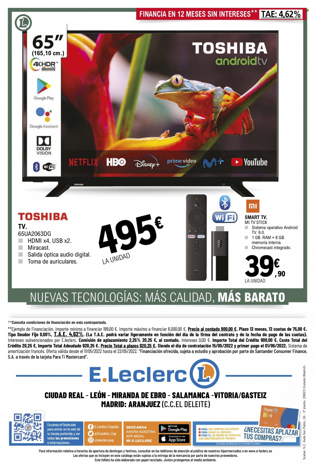 thumbnail - Folleto actual E.Leclerc - 11/05/22 - 22/05/22 - Ventas - Toshiba, Smart TV, televisor, Chromecast. Página 48.