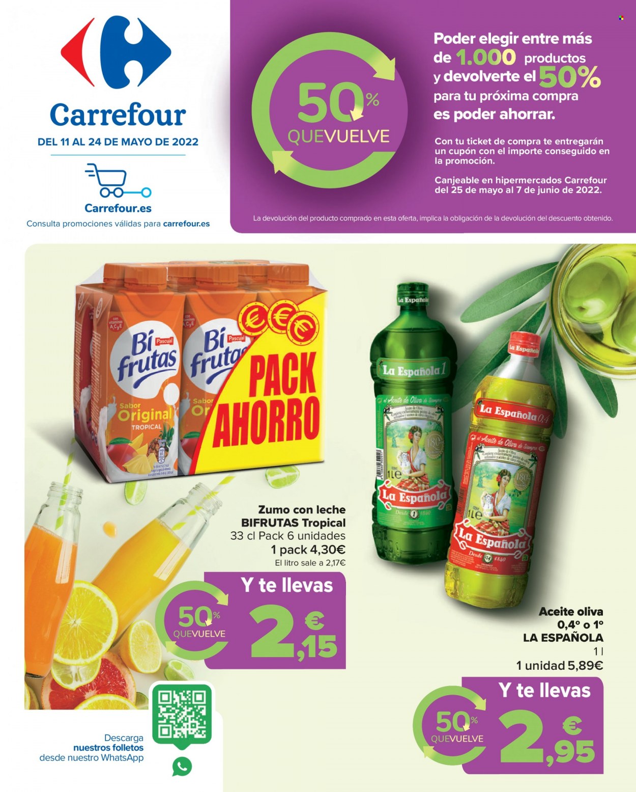 thumbnail - Folleto actual Carrefour - 11/05/22 - 24/05/22 - Ventas - aceite de oliva, zumo. Página 1.