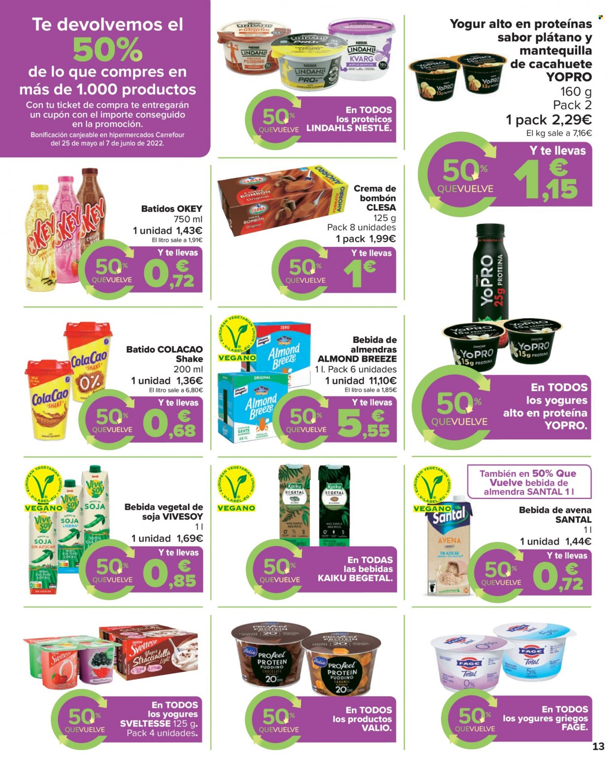 thumbnail - Folleto actual Carrefour - 11/05/22 - 24/05/22 - Ventas - pudding, leche de avena, bombones, Nestlé, Cola Cao. Página 13.