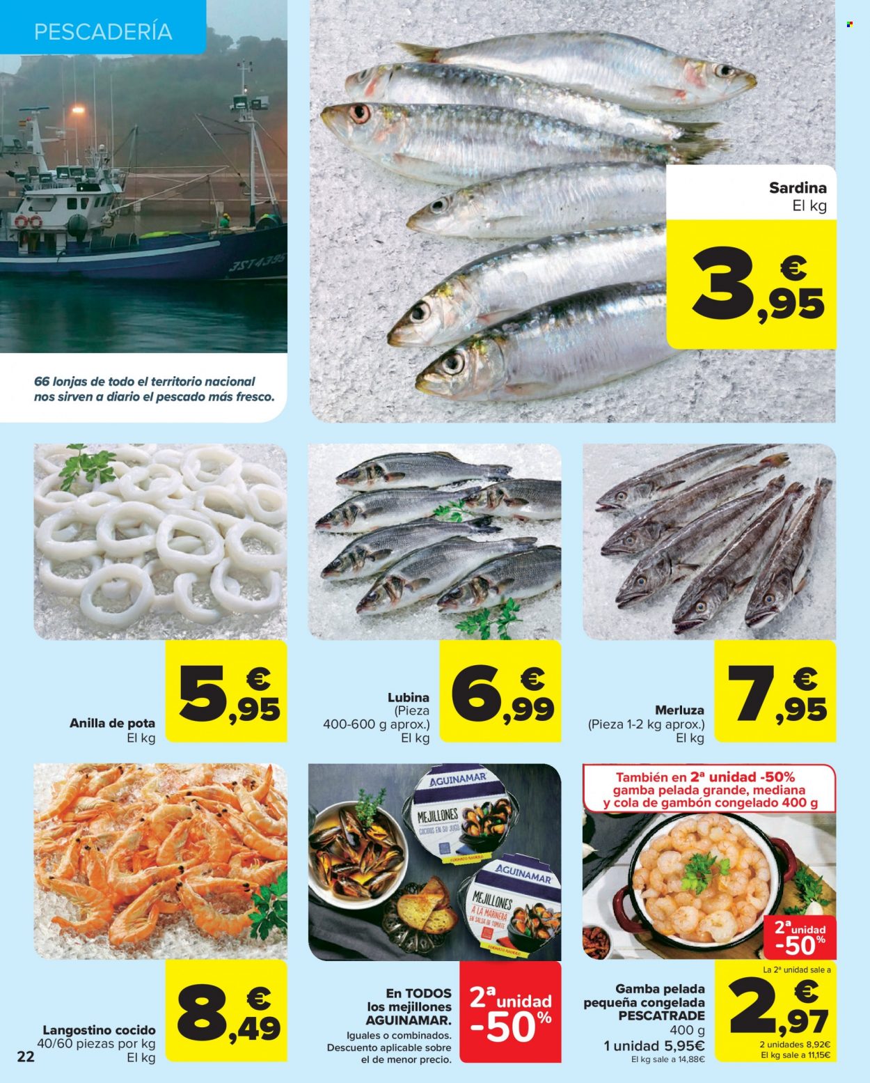 thumbnail - Folleto actual Carrefour - 11/05/22 - 24/05/22 - Ventas - merluza, gambón, langostino, lubina, mejillones, sardinas. Página 22.