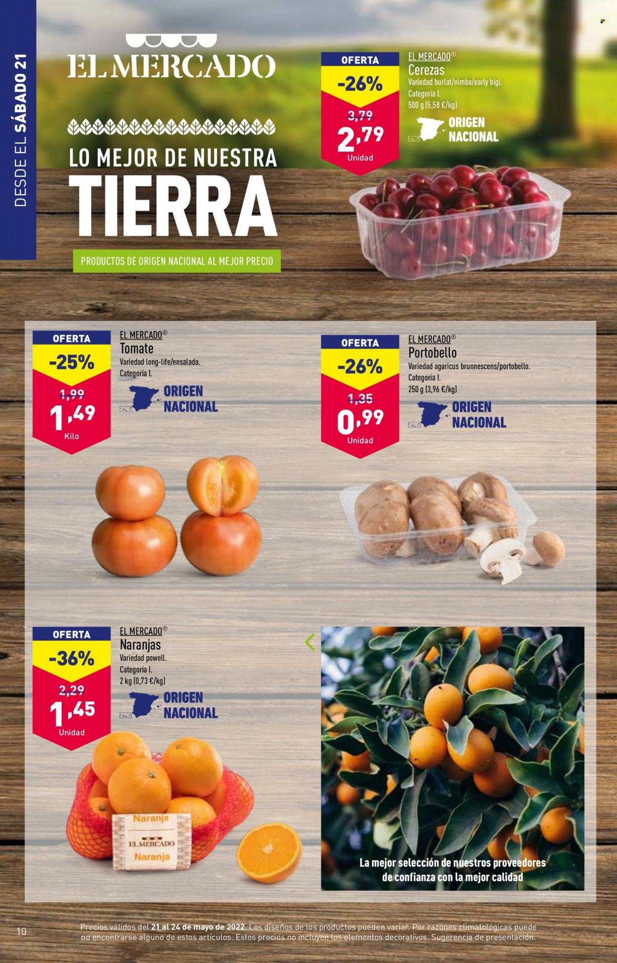 thumbnail - Folleto actual Aldi - 18/05/22 - 24/05/22 - Ventas - cereza, naranja, tomate, ensalada, portobello. Página 10.