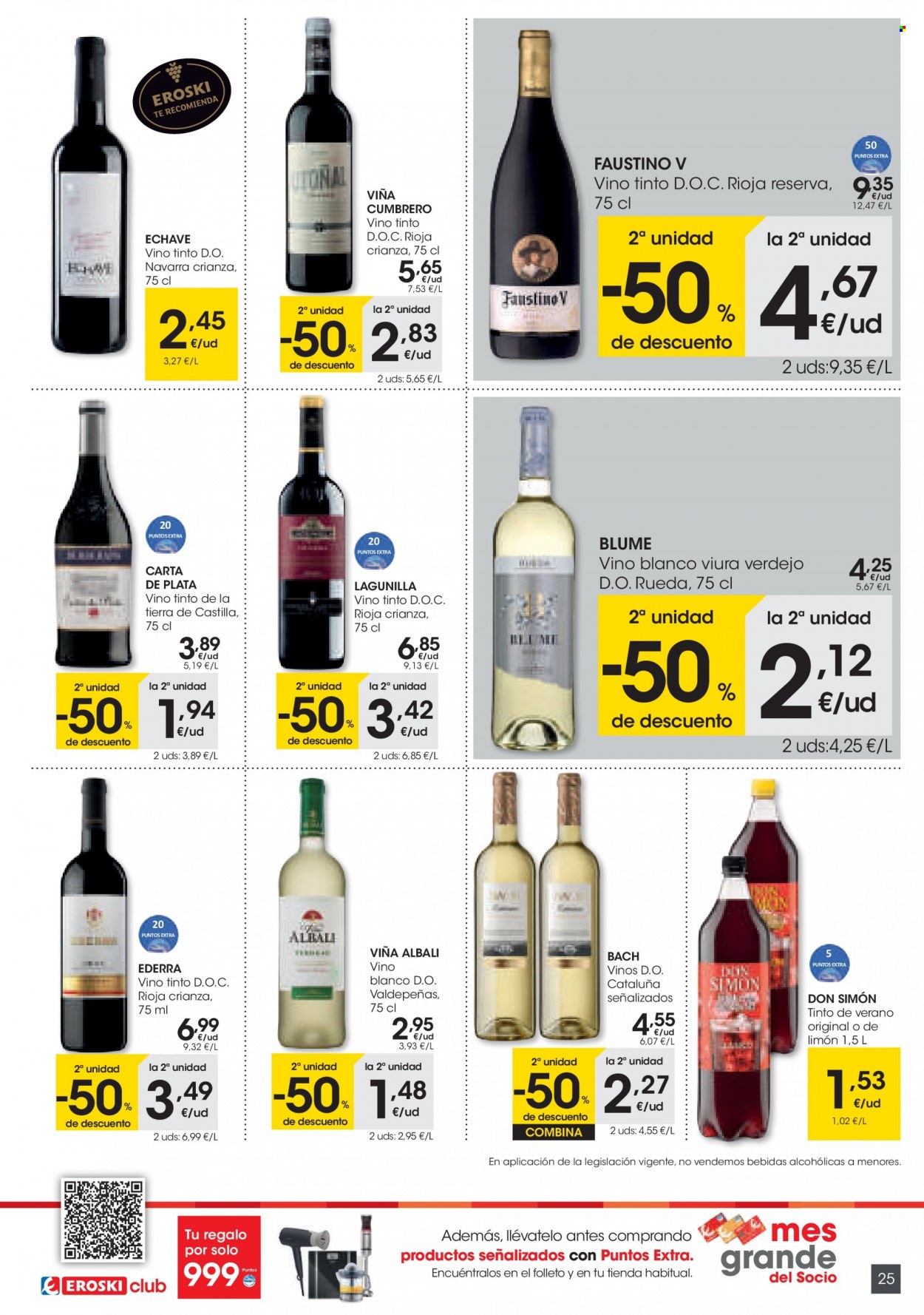 thumbnail - Folleto actual Eroski - 19/05/22 - 31/05/22 - Ventas - bebida, vino, Verdejo, vino blanco, vino tinto, Rioja, Crianza, bebida alcohólica. Página 25.
