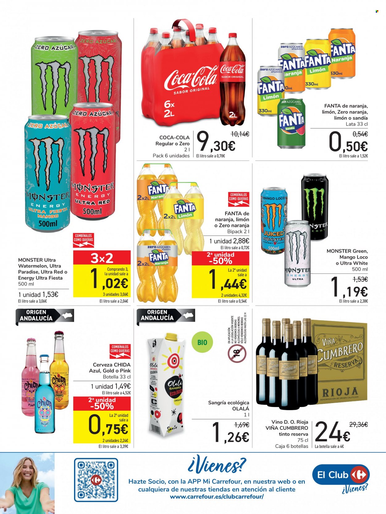 thumbnail - Folleto actual Carrefour - 19/05/22 - 06/06/22 - Ventas - cerveza, mango, sandía, Coca-cola, Fanta, Monster Energy, Coca-Cola Zero, vino, Rioja, gin, sangría. Página 14.