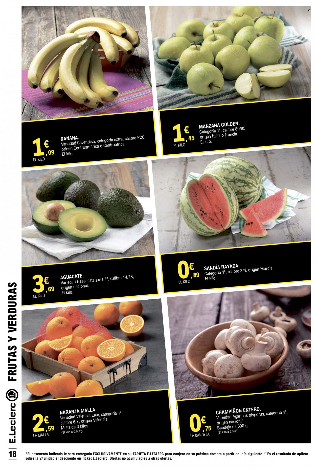 thumbnail - Folleto actual E.Leclerc - 23/05/22 - 11/06/22 - Ventas - banana, aguacate, manzanas, naranja, sandía, champiñón. Página 18.