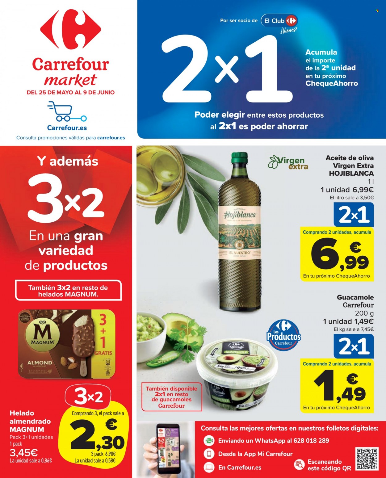 thumbnail - Folleto actual Carrefour - 25/05/22 - 09/06/22 - Ventas - Magnum, guacamole, aceite de oliva, aceite de oliva extra virgen. Página 1.