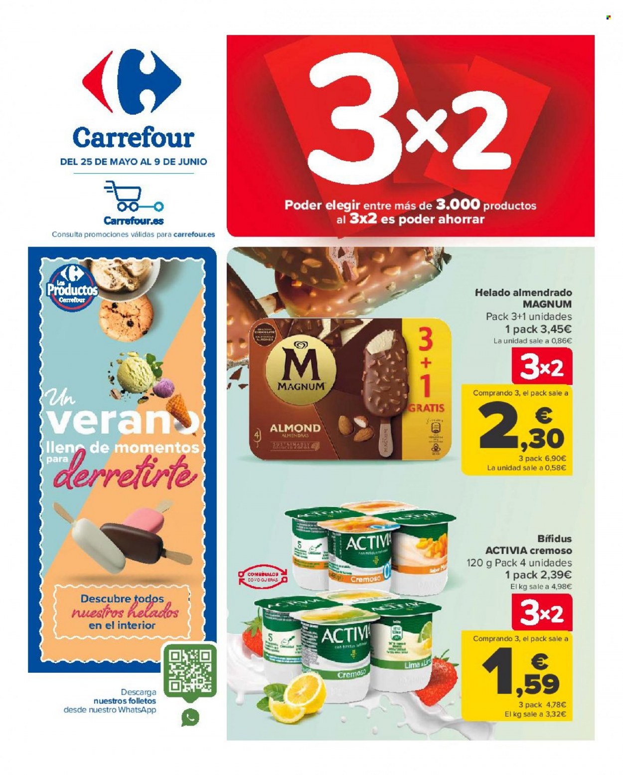 thumbnail - Folleto actual Carrefour - 25/05/22 - 09/06/22 - Ventas - Activia, helado, Magnum, chocolate. Página 1.