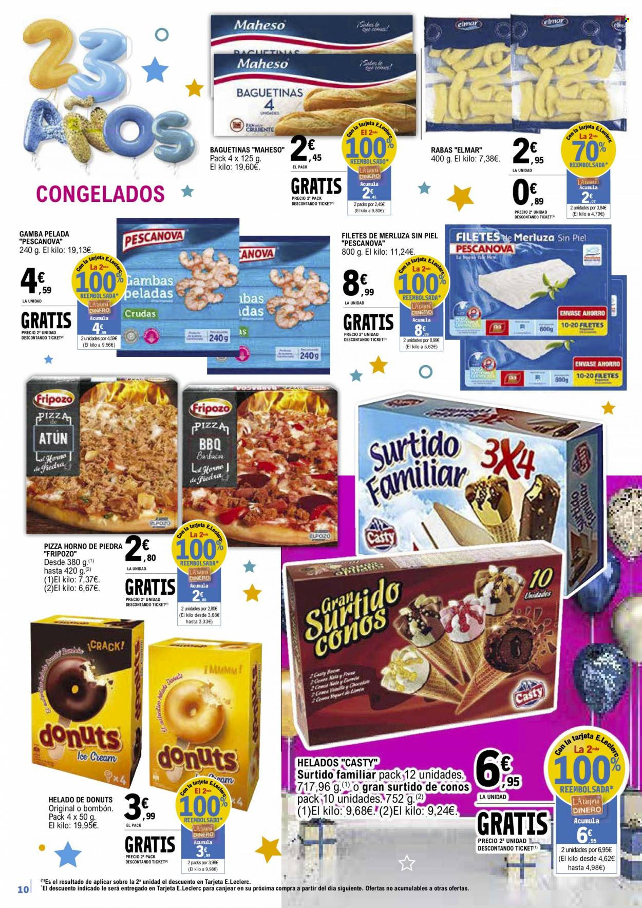 thumbnail - Folleto actual E.Leclerc - 15/06/22 - 03/07/22 - Ventas - donut, merluza, pizza, helado, bombones. Página 10.