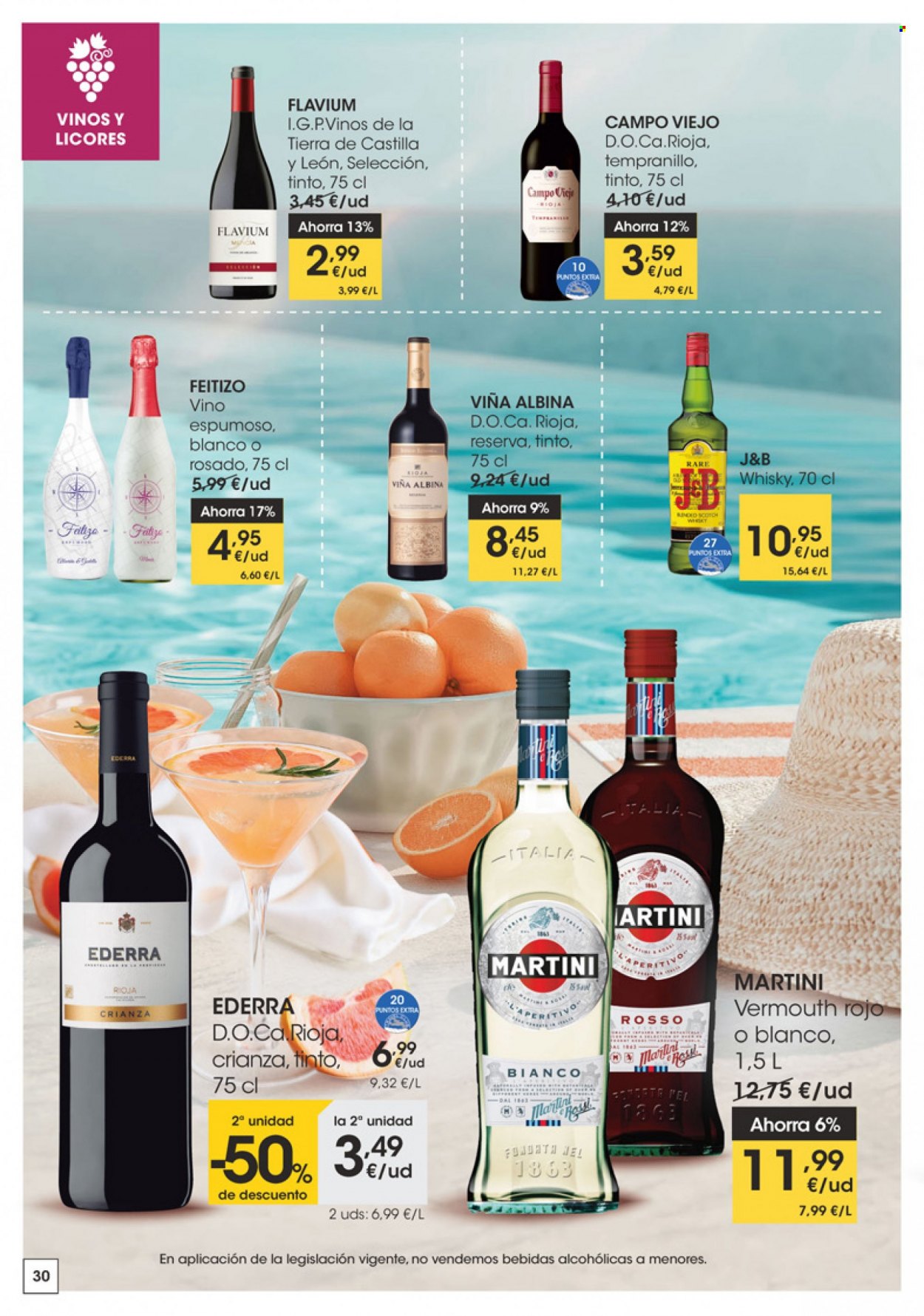thumbnail - Folleto actual Eroski - 16/06/22 - 28/06/22 - Ventas - bebida, vino, vino espumoso, Rioja, Crianza, J&B, Martini, vermouth, whisky, bebida alcohólica. Página 30.