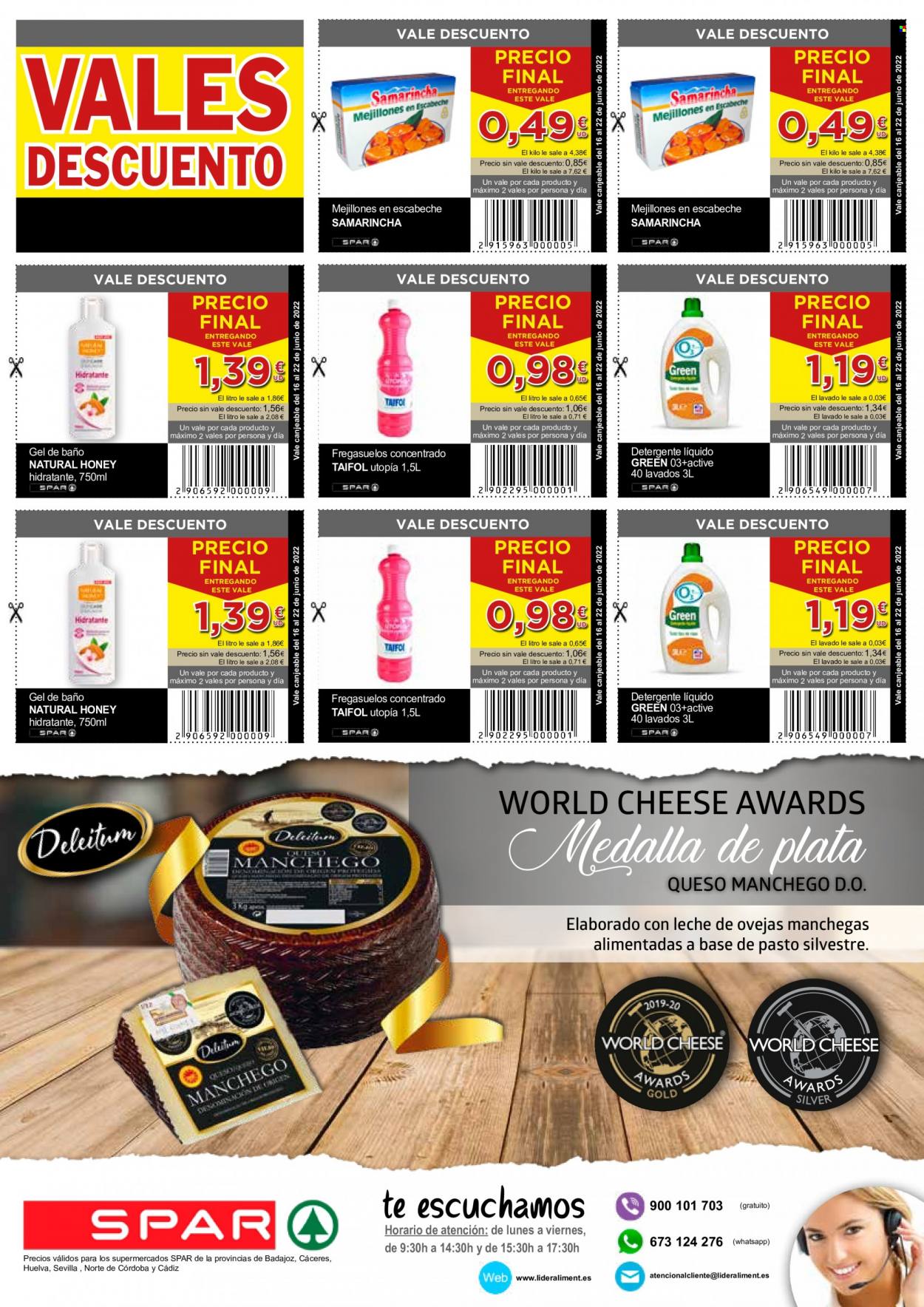 thumbnail - Folleto actual SPAR - 16/06/22 - 30/06/22 - Ventas - mejillones, queso, queso Manchego, detergente, gel de baño. Página 12.