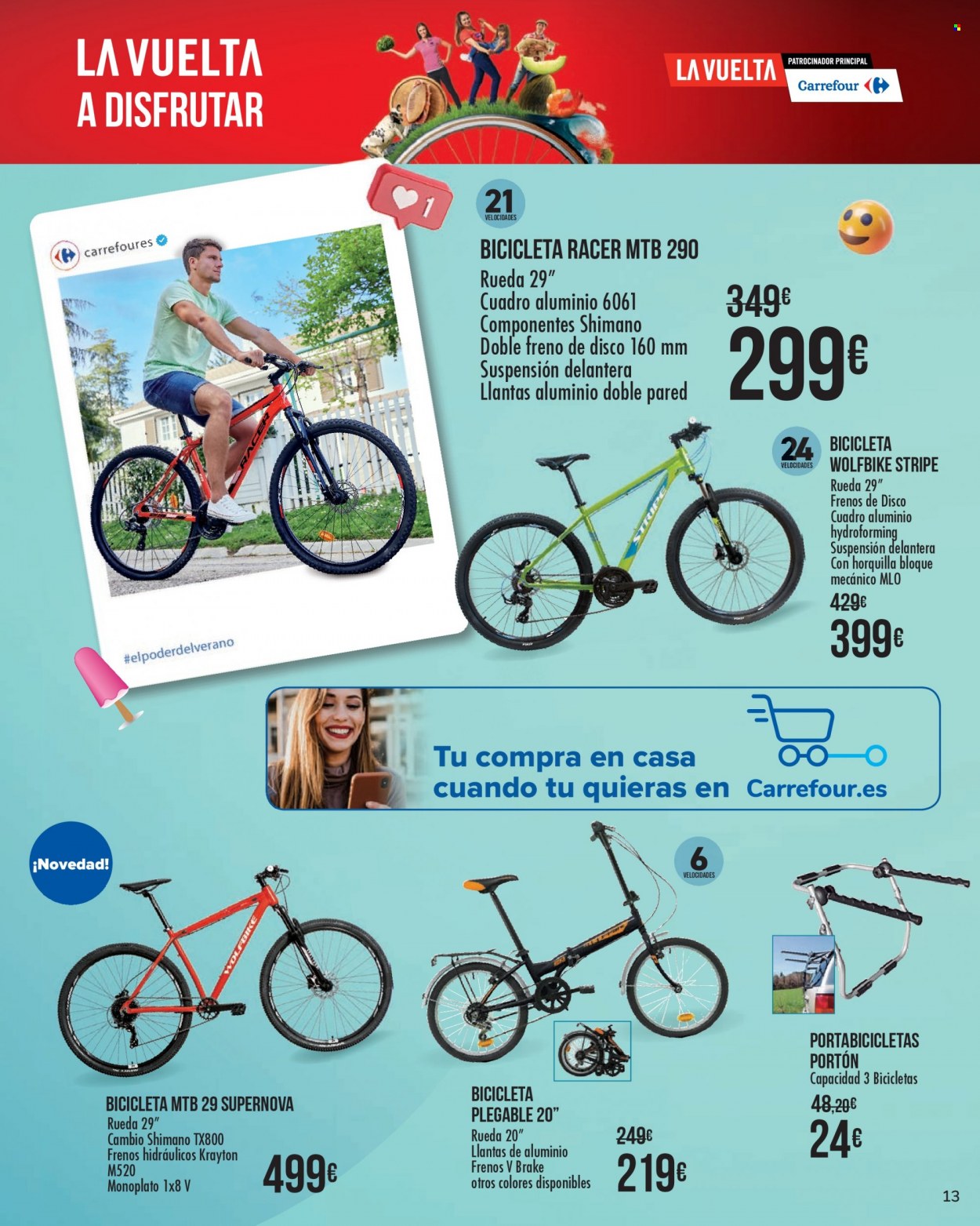 thumbnail - Folleto actual Carrefour - 22/06/22 - 22/07/22 - Ventas - bicicleta, bicicleta plegable, Shimano, soporte para bicicleta. Página 17.