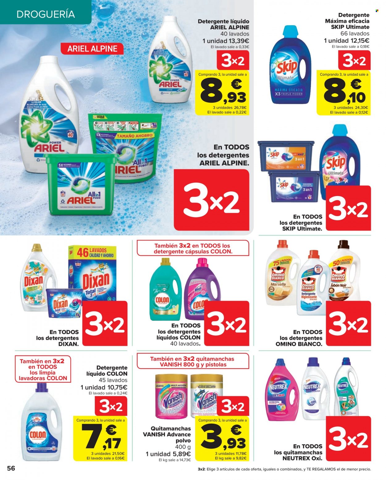 thumbnail - Folleto actual Carrefour - 23/06/22 - 11/07/22 - Ventas - Ariel, Vanish, Skip, Dixan, quitamanchas, jabón, lavadora. Página 56.