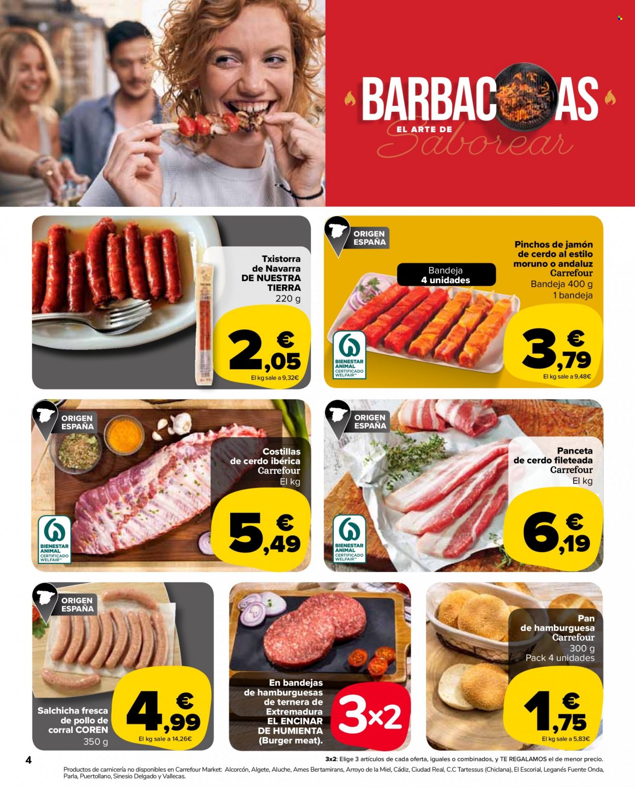 thumbnail - Folleto actual Carrefour - 23/06/22 - 11/07/22 - Ventas - costilla, pollo, carne de ternera, carne picada, pan, jamón, panceta, salchicha. Página 4.