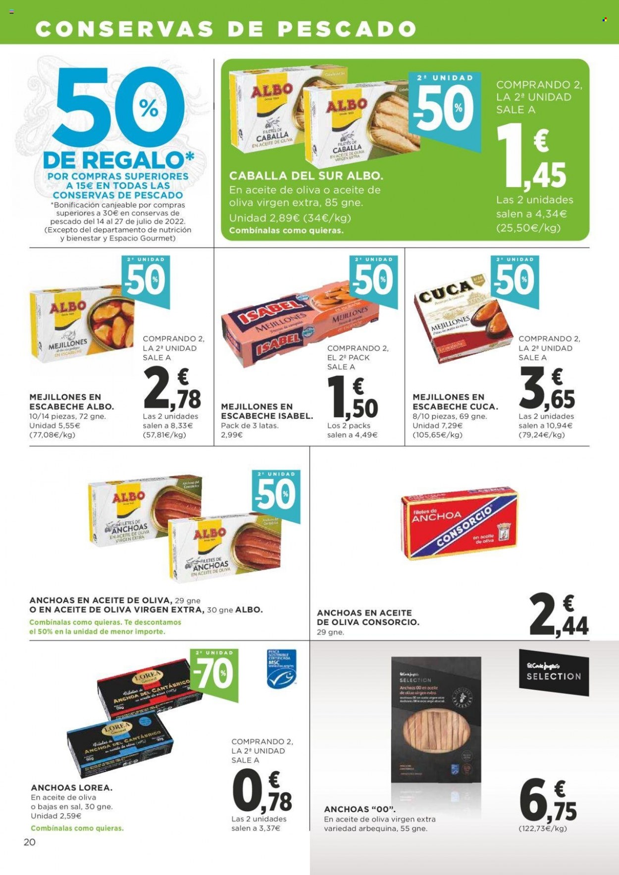 thumbnail - Folleto actual Supercor supermercados - 30/06/22 - 13/07/22 - Ventas - anchoa, caballa del sur, mejillones, sal. Página 20.