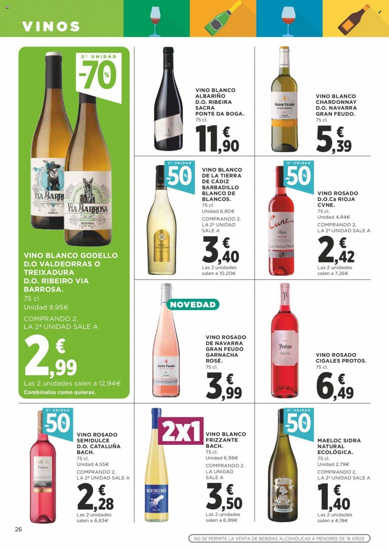 thumbnail - Folleto actual Supercor supermercados - 30/06/22 - 13/07/22 - Ventas - vino, Chardonnay, vino blanco, Rioja, vino rosado, sidra. Página 26.