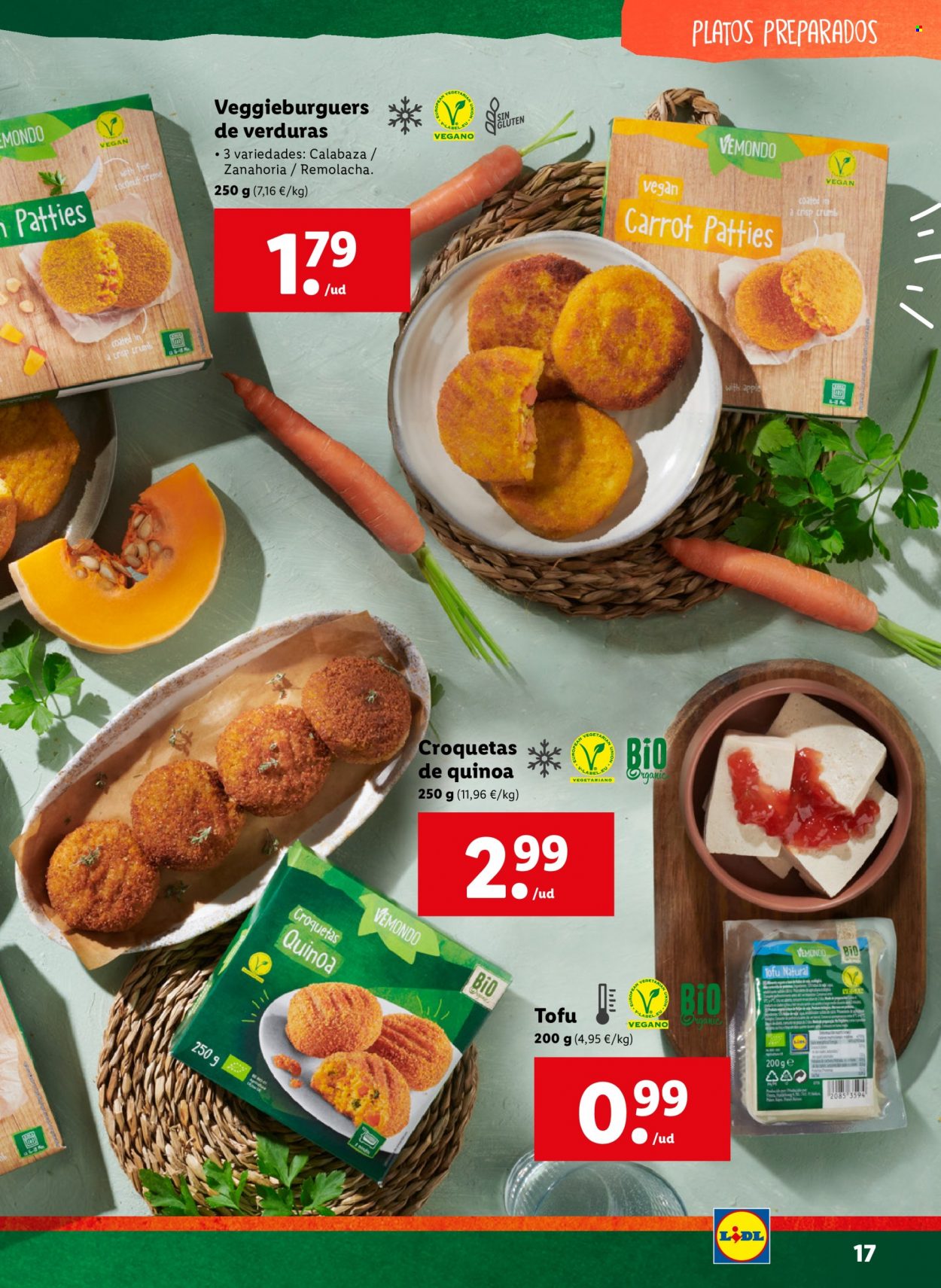 thumbnail - Folleto actual Lidl - Ventas - zanahoria, calabacín, remolacha, croquetas, plato terminado, tofu. Página 17.
