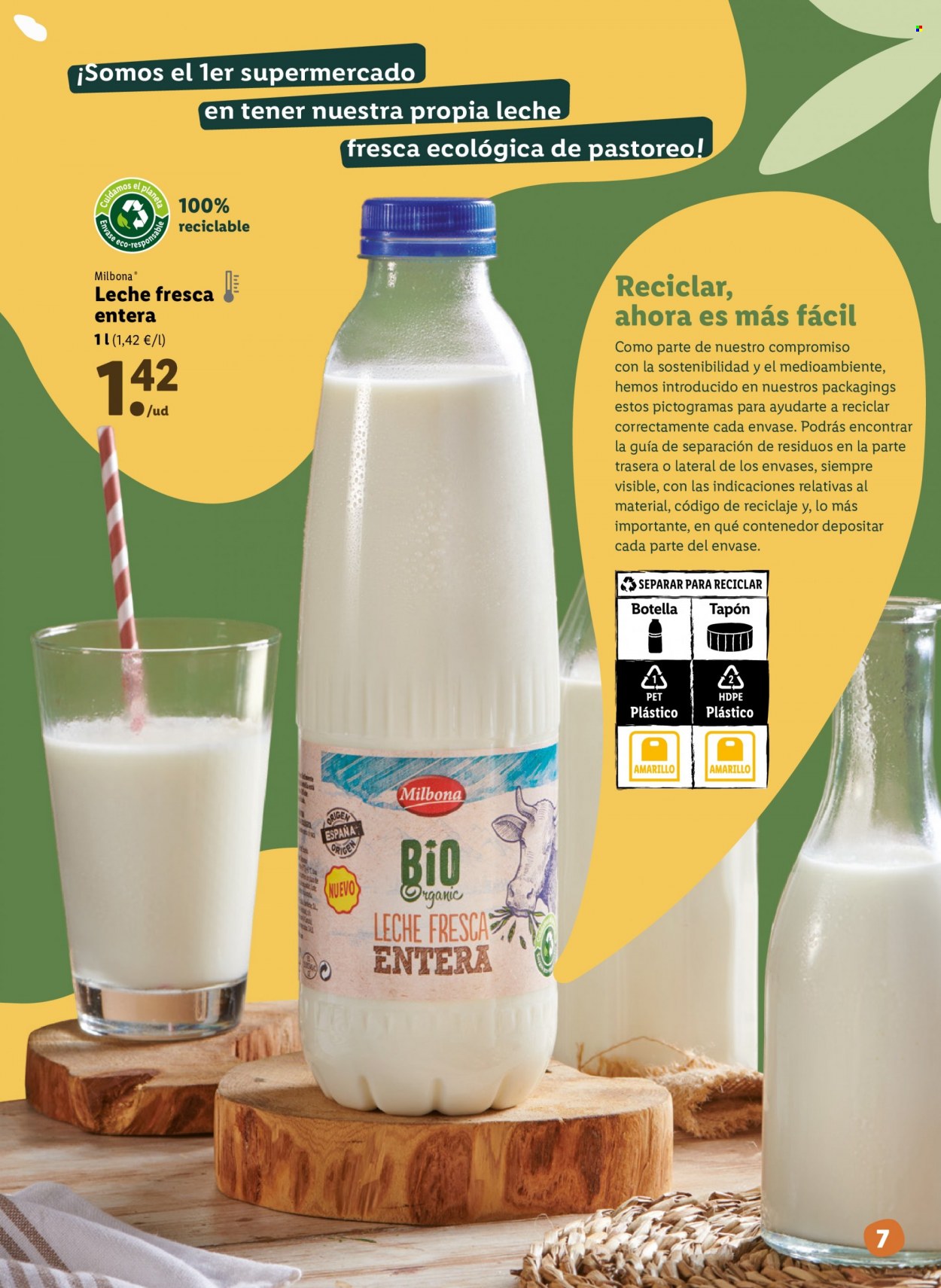 thumbnail - Folleto actual Lidl - Ventas - leche, leche entera, Milbona. Página 7.