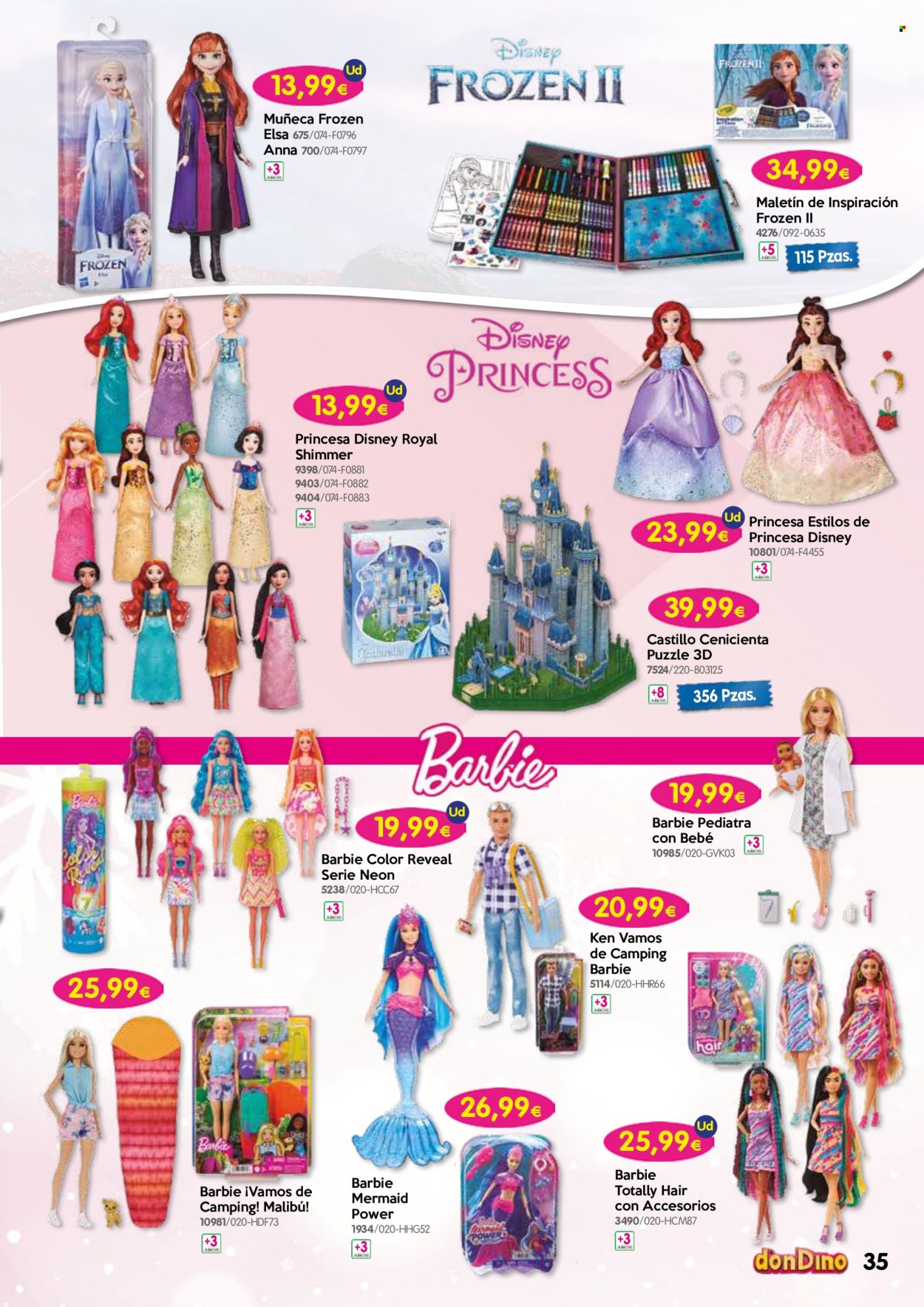 thumbnail - Folleto actual Don Dino - 04/11/22 - 20/12/22 - Ventas - Frozen, Elsa, set creativo, Barbie, Cenicienta, Disney, maletín, muñeca, puzzle. Página 35.