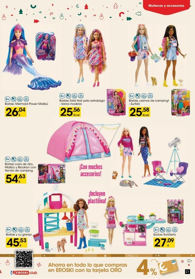 thumbnail - Folleto actual Eroski - 04/11/22 - 06/01/23 - Ventas - plastilina, Barbie, juguete, muñeca. Página 21.