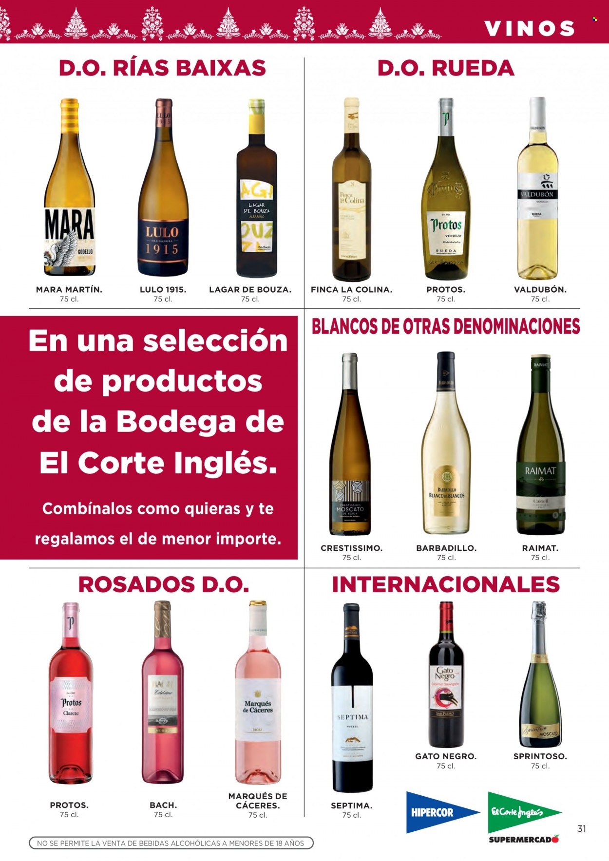 thumbnail - Folleto actual Hipercor - 17/11/22 - 30/11/22 - Ventas - vino, Verdejo, Moscato, Marqués de Cáceres, Sauvignon, Barbadillo. Página 33.