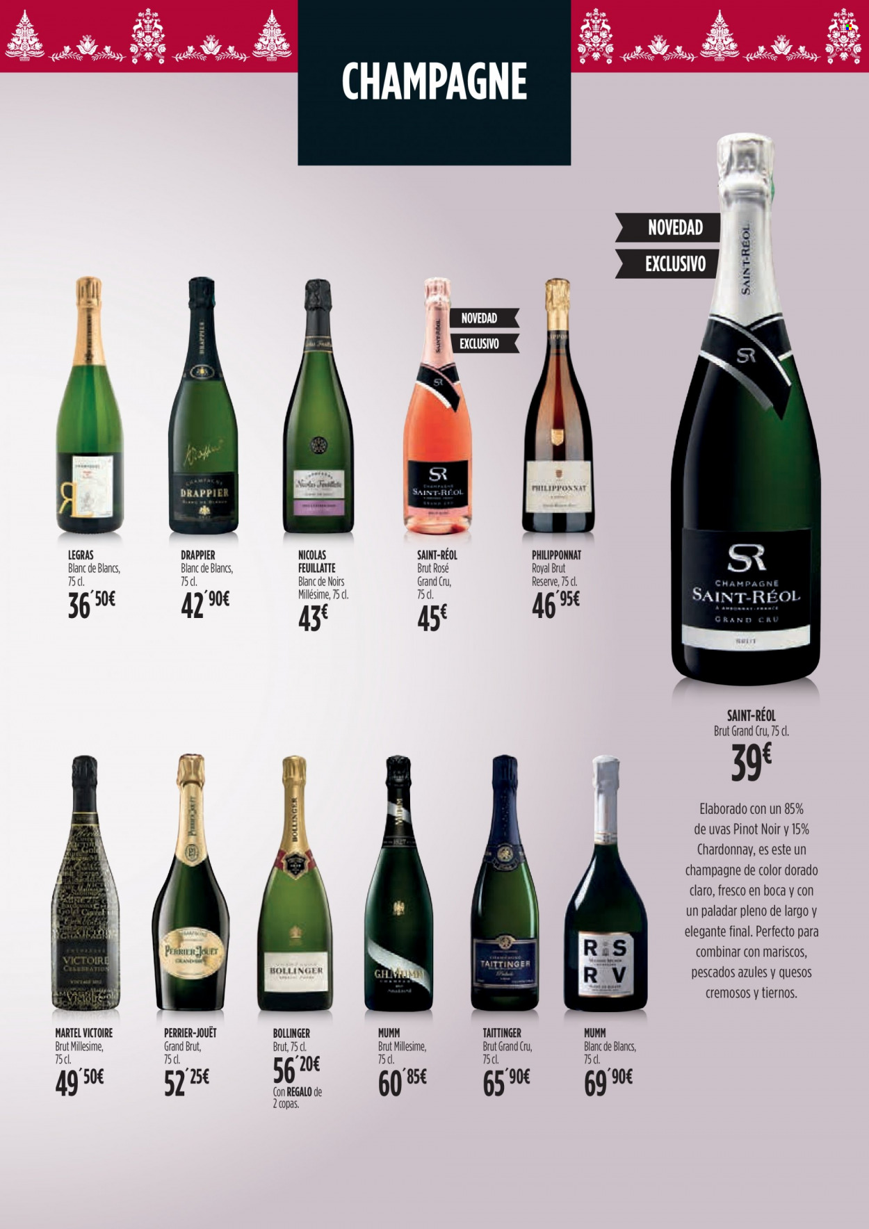 thumbnail - Folleto actual Hipercor - 17/11/22 - 05/01/23 - Ventas - bebida alcohólica, mariscos, Bollinger, brut, champán, Chardonnay, Laurent-Perrier, Pinot Noir, Taittinger, copa. Página 29.