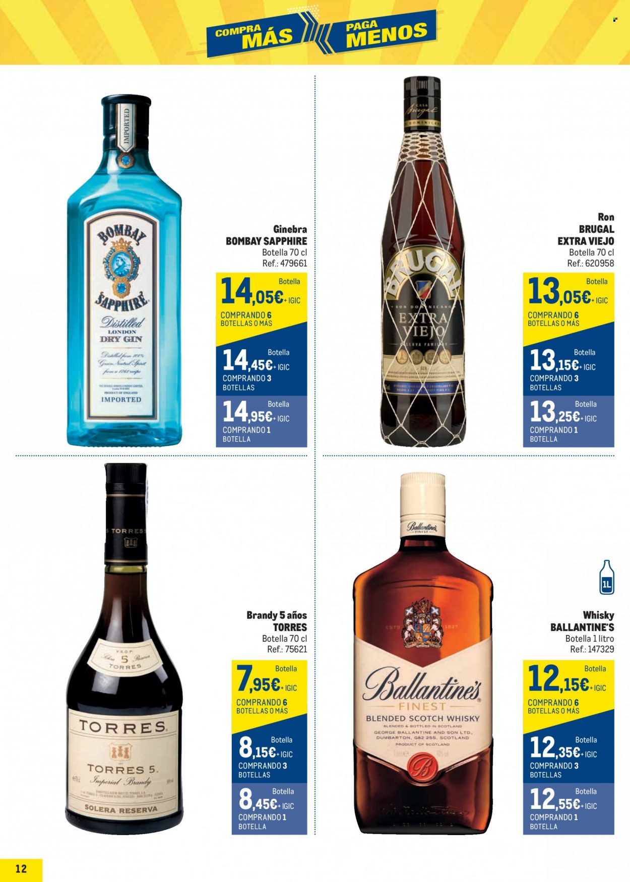 thumbnail - Folleto actual Makro - 17/11/22 - 04/01/23 - Ventas - bebida alcohólica, Bombay, Bombay Sapphire, gin, Brugal, ron, brandy, Ballantine's, Scotch Whisky, whisky. Página 12.