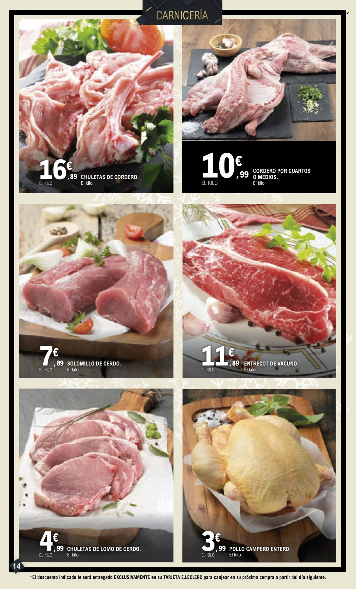 thumbnail - Folleto actual E.Leclerc - 21/11/22 - 04/12/22 - Ventas - cordero, chuleta, solomillo, solomillo de cerdo, carne bovina, entrecot, pollo, lomo de cerdo. Página 14.