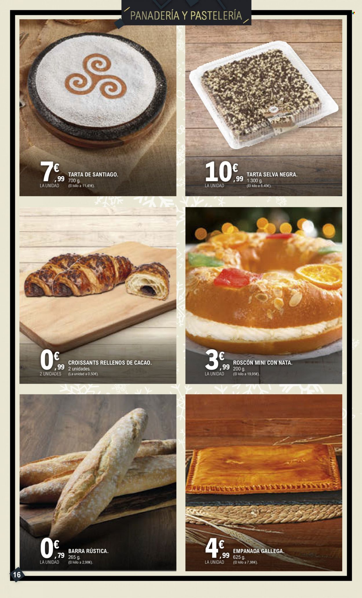 thumbnail - Folleto actual E.Leclerc - 21/11/22 - 04/12/22 - Ventas - tarta, croissant, pastelería, roscón, baguette, barra de pan, empanada. Página 16.