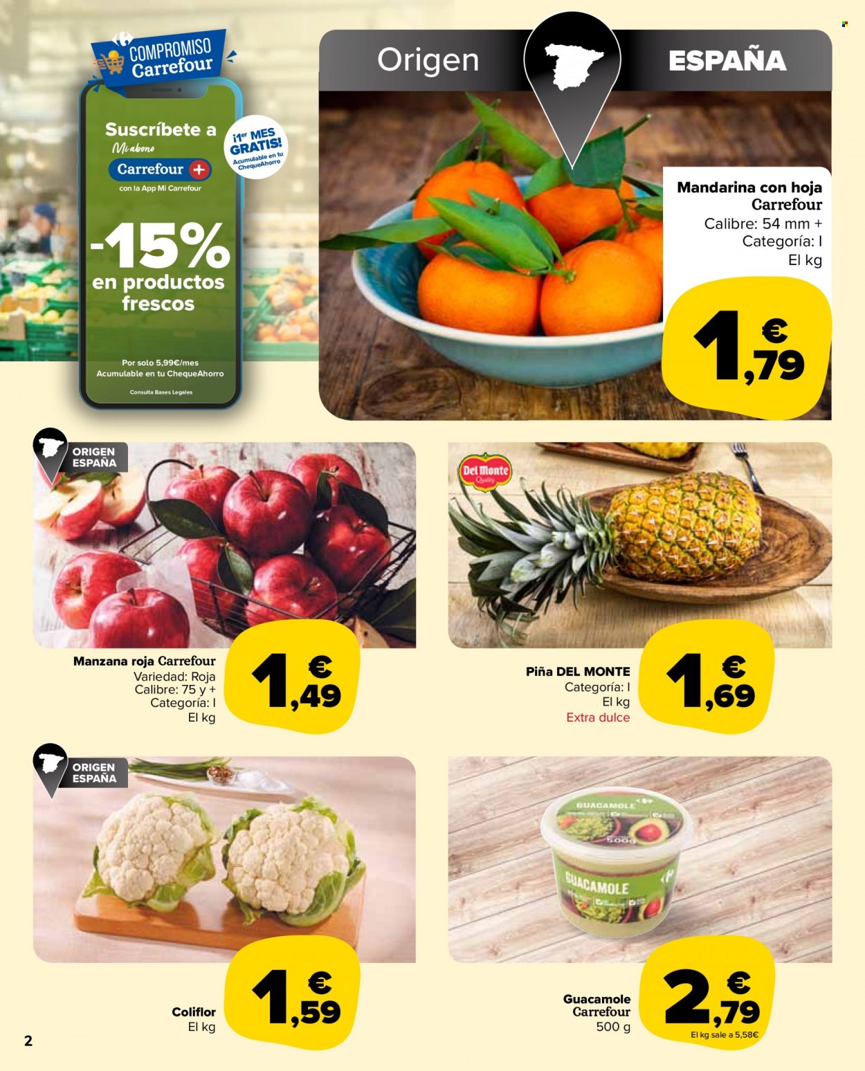 thumbnail - Folleto actual Carrefour - 22/11/22 - 01/12/22 - Ventas - mandarina, manzanas, Del Monte, piña, coliflor, guacamole. Página 2.