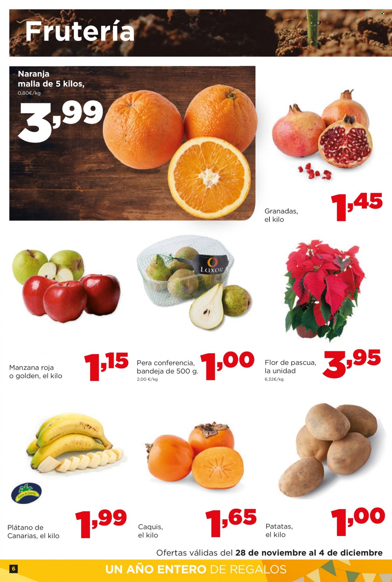 thumbnail - Folleto actual Alimerka - 28/11/22 - 04/12/22 - Ventas - manzanas, pera, naranja, granada, banana, plátano, kaki, papa, patatas. Página 6.