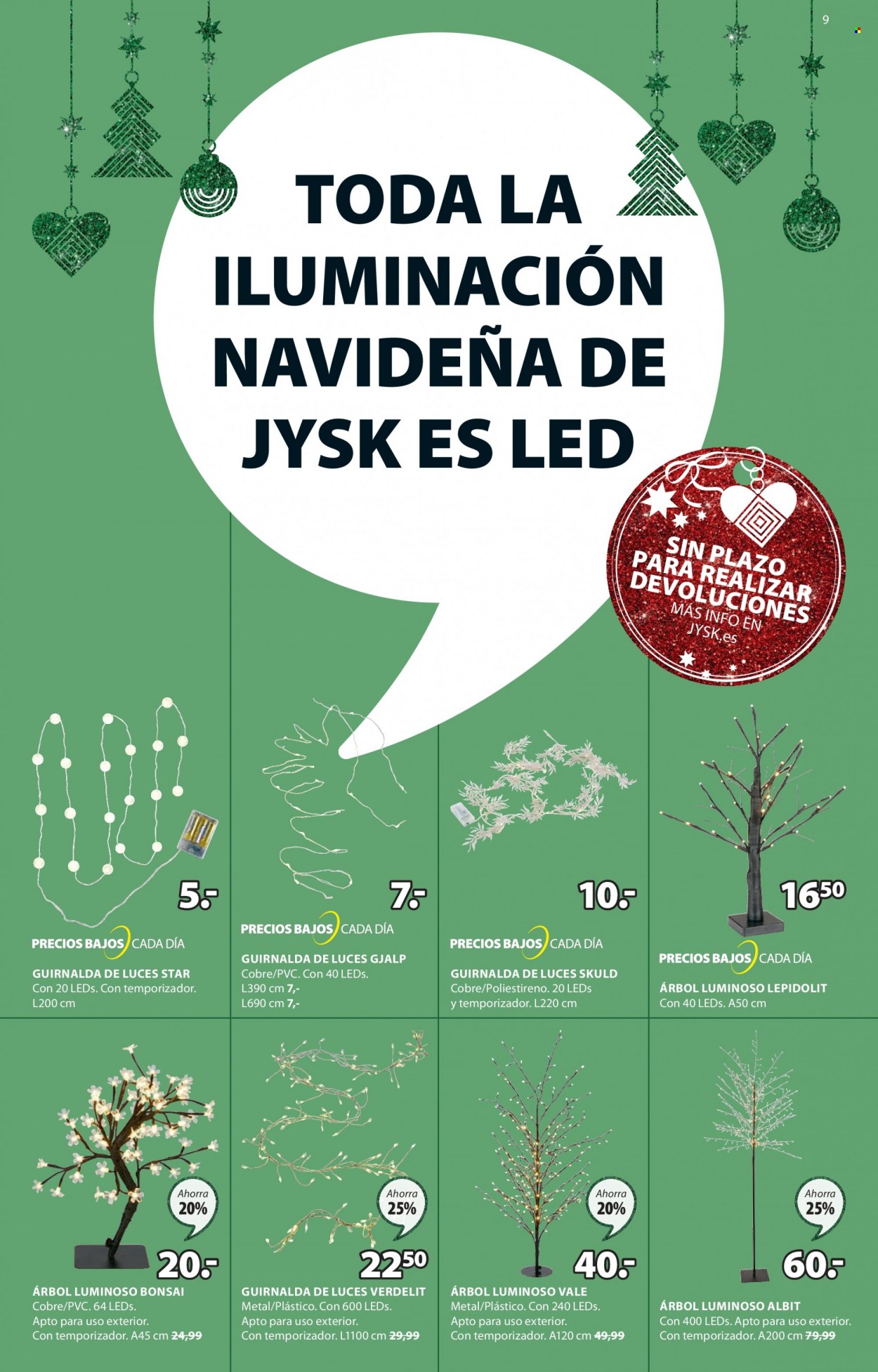 thumbnail - Folleto actual JYSK - 28/11/22 - 14/12/22 - Ventas - guirnalda, decoración LED, planta verde, bonsai. Página 9.