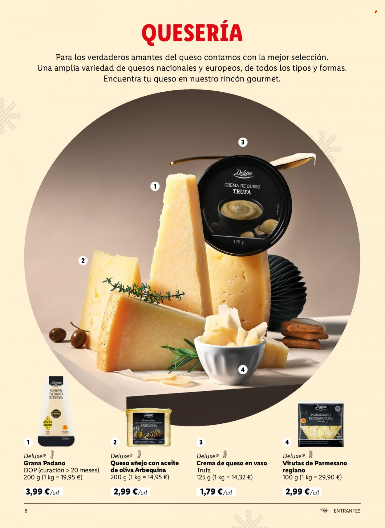 thumbnail - Folleto actual Lidl - Ventas - queso, grana padano, queso cremoso, Reggianito, trufa, vaso. Página 6.