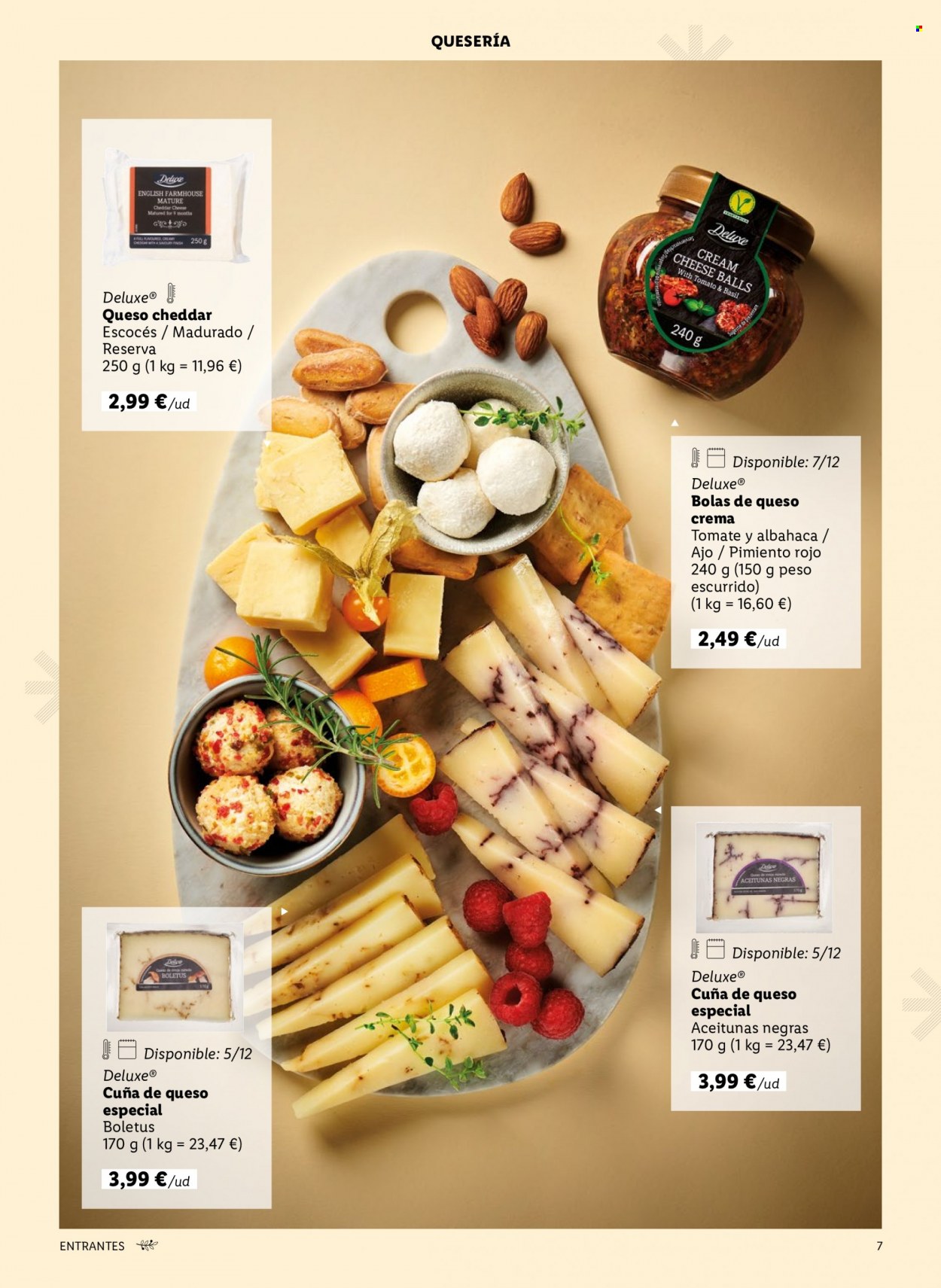 thumbnail - Folleto actual Lidl - Ventas - pimiento rojo, queso, cheddar, queso cremoso, aceituna, aceitunas negras. Página 7.