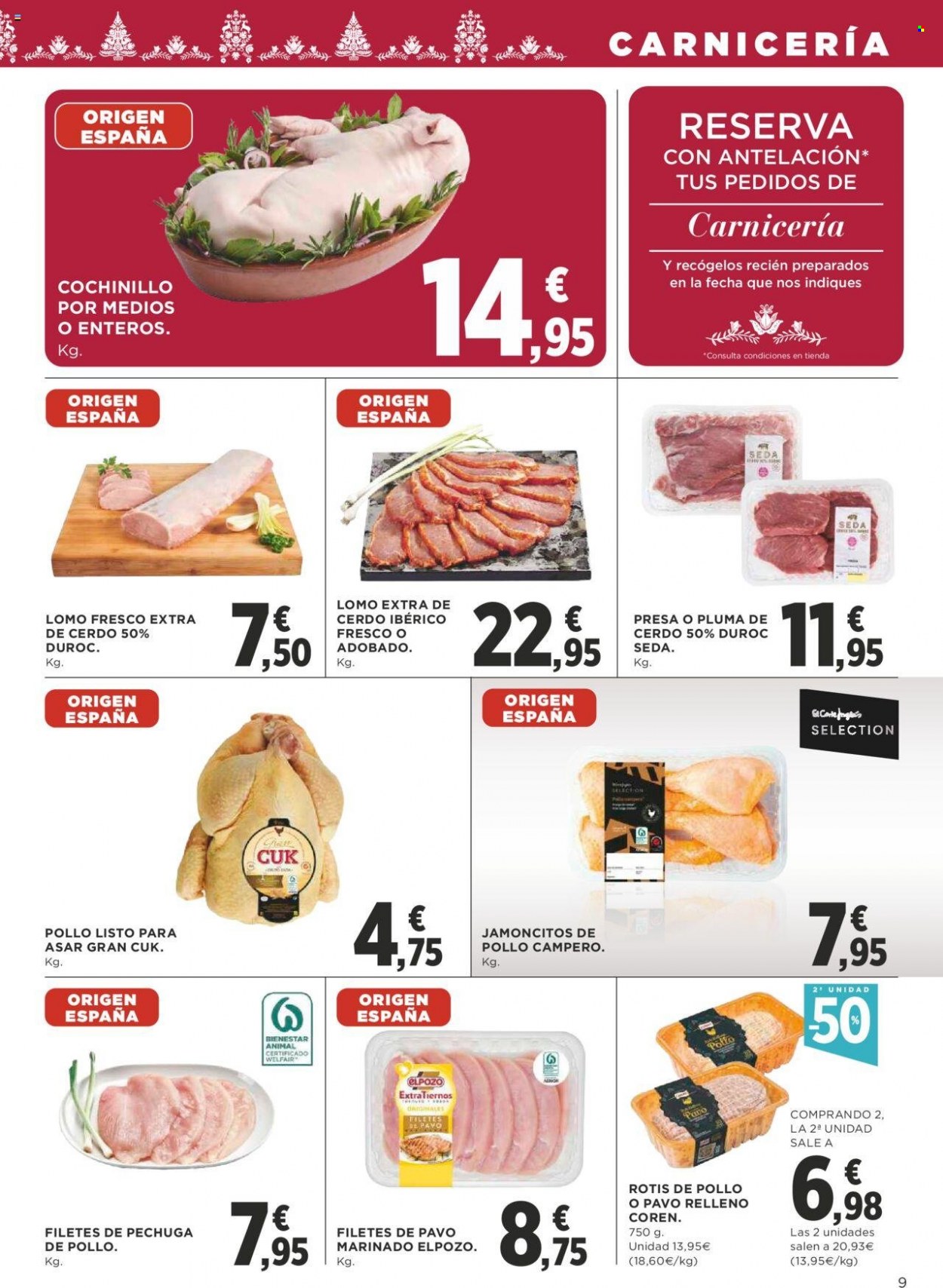 thumbnail - Folleto actual Supercor supermercados - 01/12/22 - 14/12/22 - Ventas - lomo, cerdo ibérico, cochinillo, muslo de pollo, pavo relleno. Página 9.
