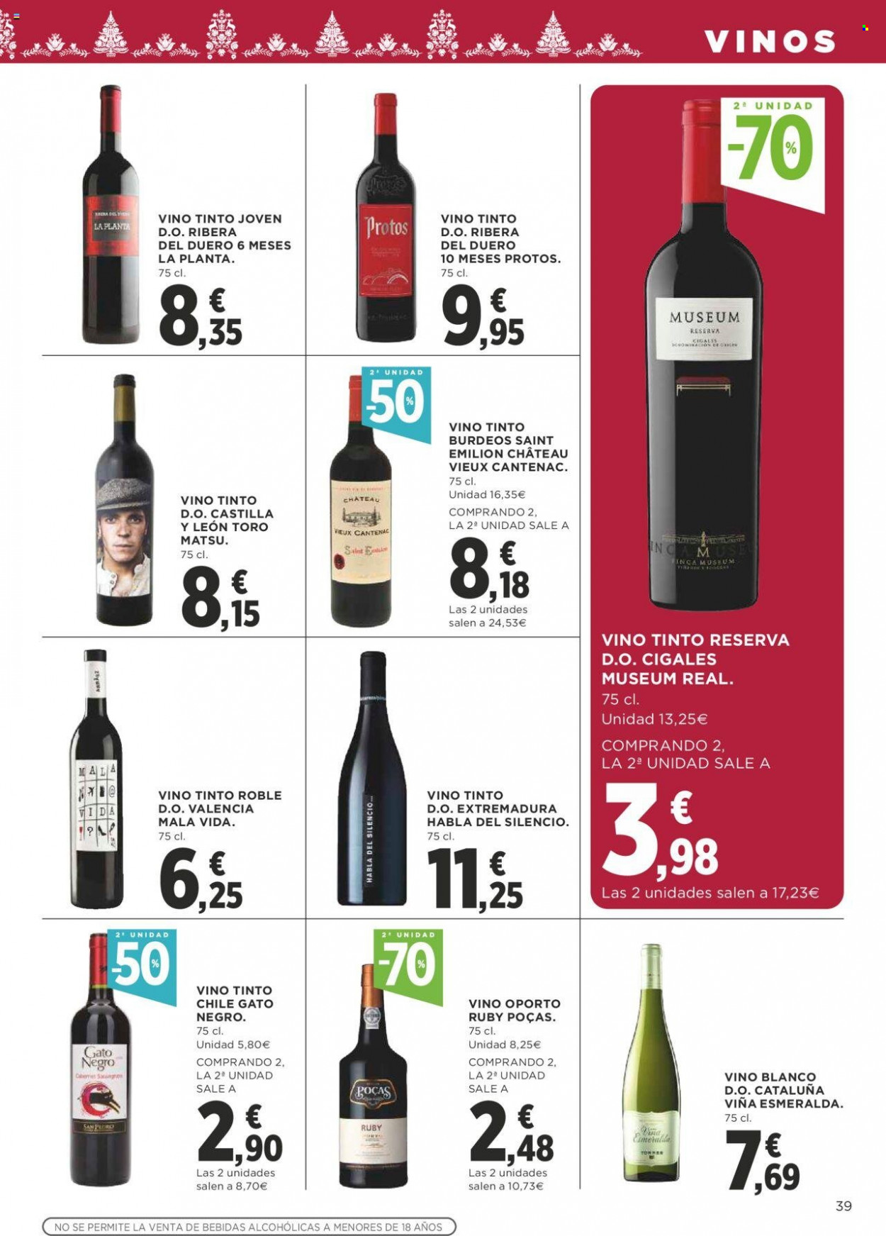 thumbnail - Folleto actual Supercor supermercados - 01/12/22 - 14/12/22 - Ventas - vino, vino blanco, vino tinto, Ribera del Duero, vino de Oporto, Bodegas Habla, Cataluña. Página 39.
