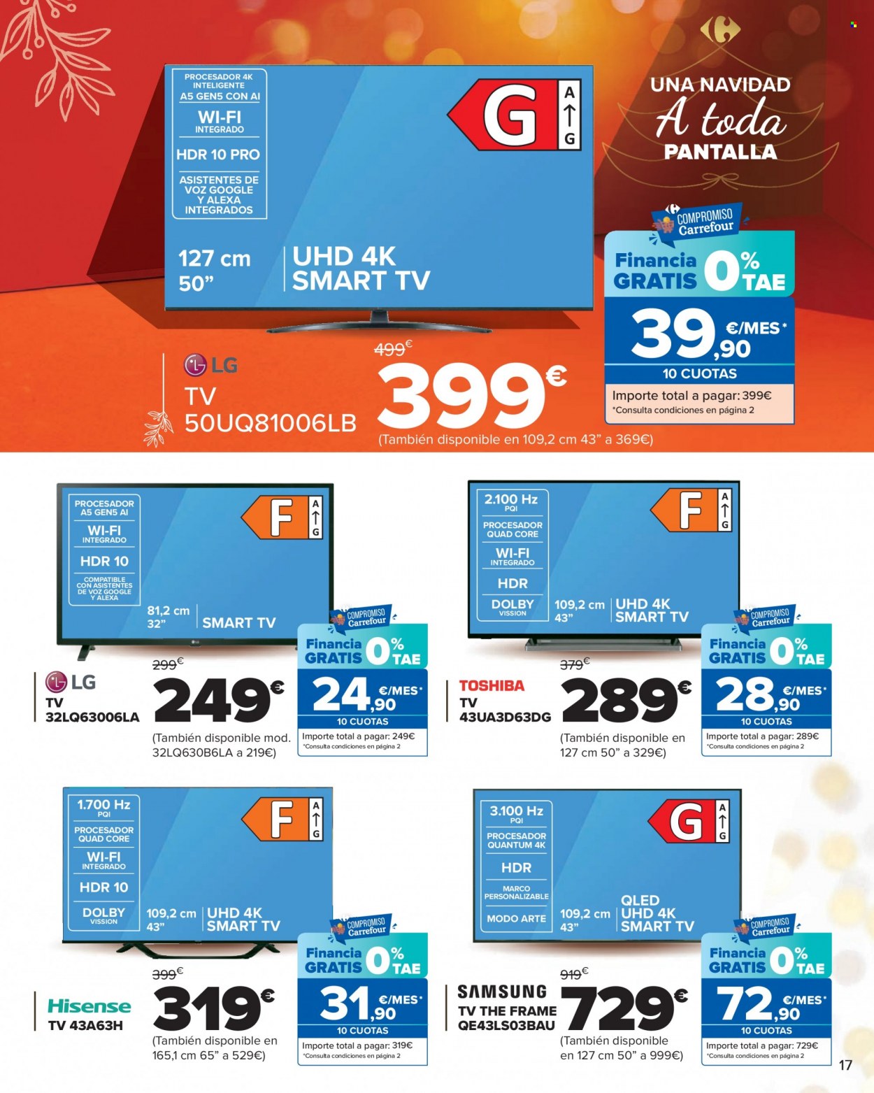 thumbnail - Folleto actual Carrefour - 01/12/22 - 08/01/23 - Ventas - LG, Smart TV, televisor, Toshiba, Hisense, Samsung. Página 17.