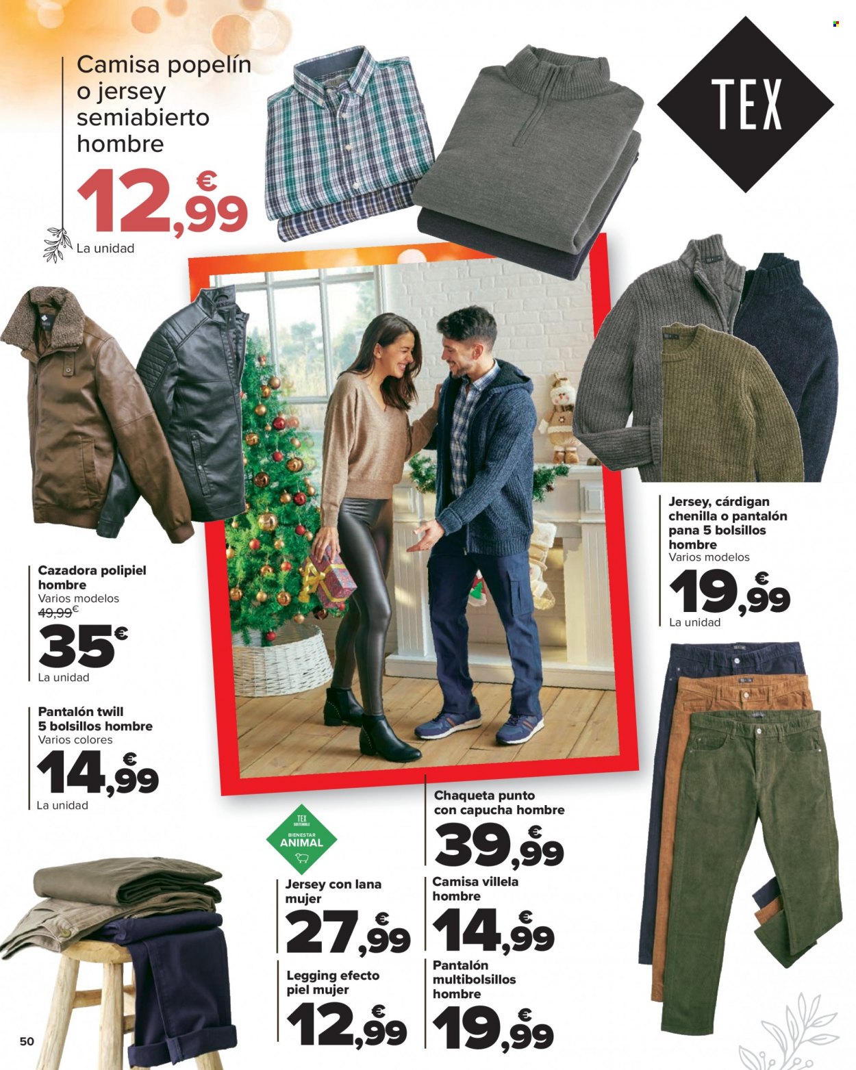 thumbnail - Folleto actual Carrefour - 01/12/22 - 08/01/23 - Ventas - cazadora, pantalón, chaqueta, camisa, jersey, leggings, cárdigan. Página 50.